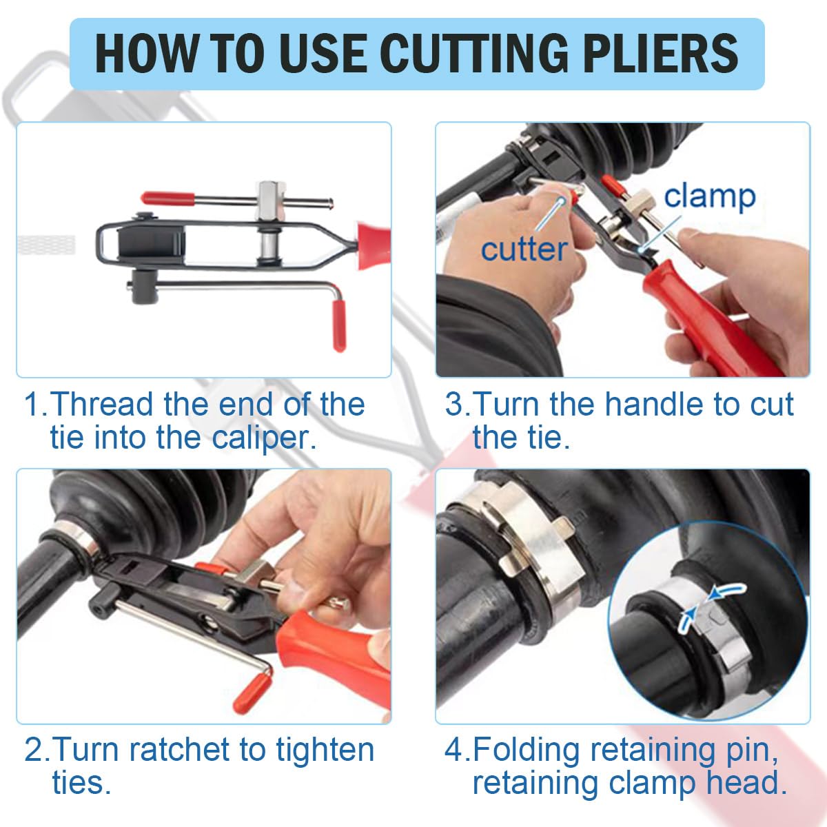 CV Boot Banding Tool - ATV CV Joint Axle Boot Clamp Pliers Kit with 10pcs Crimp Bands for Most Cars & Trucks - Universal Ear Type Extension - Perfect for CV Axle Repair, Maintenance and Off-Road Vehicle Service