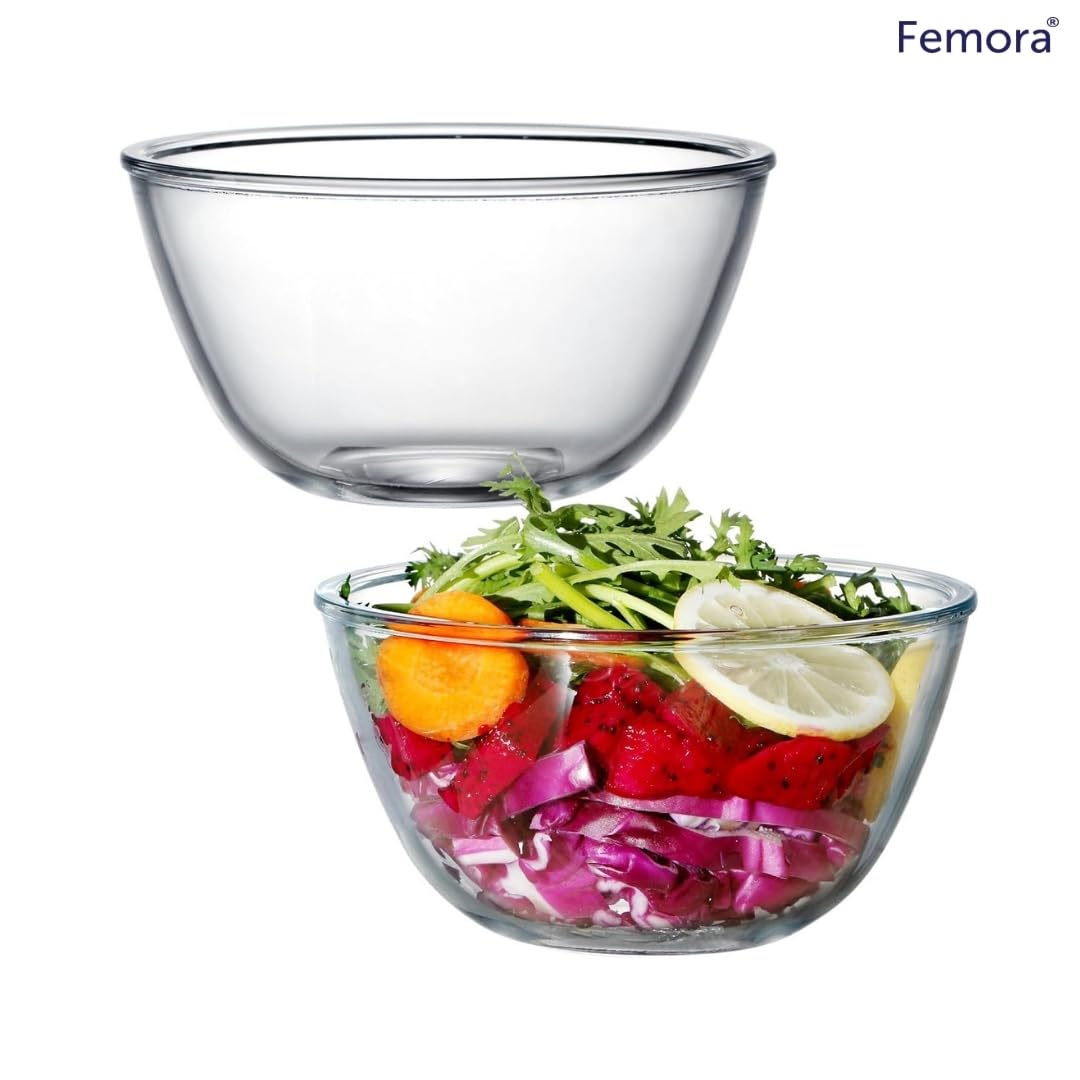 Premium Borosilicate Glass Mixing Bowls Set of 2 (400ml & 1050ml) - Microwave & Oven Safe - Heat Resistant Baking Bowls for Cooking, Mixing & Meal Prep - 1 Year Warranty - Ideal for Baking, Meal Prepping & Kitchen Storage