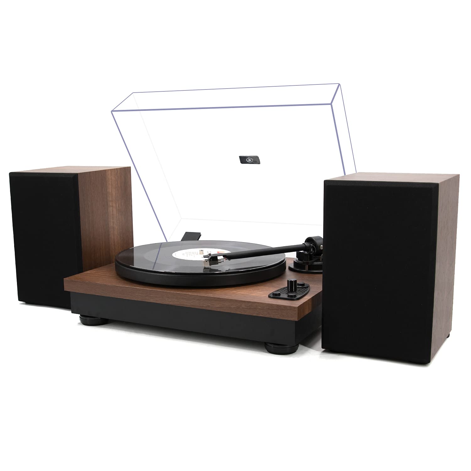 LP&No.1 Vintage Bluetooth Turntable with Hi-Fi Stereo System - Belt-Drive Retro Record Player with Moving Magnet Cartridge & Walnut Wood Bookshelf Speakers | Perfect for Home Entertainment, Vinyl Collection, and Retro Decor