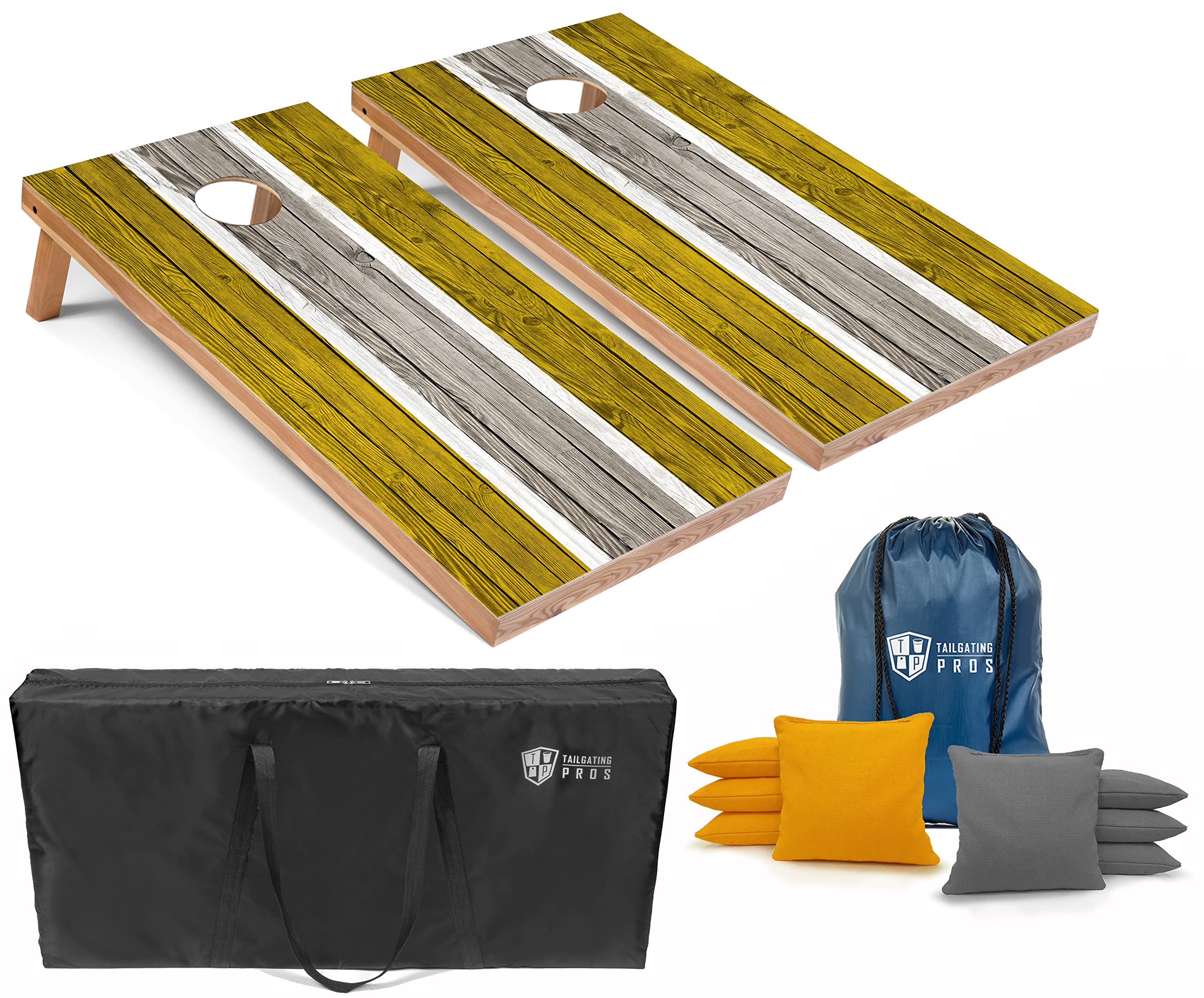 Premium Striped Lightweight Cornhole Board Set with LED Rings - 4'x2' Regulation Size, Includes 8 Bean Bags & Carrying Case - Perfect for Tailgating, Backyard Parties, and Outdoor Games (Family Fun, BBQ, Camping)