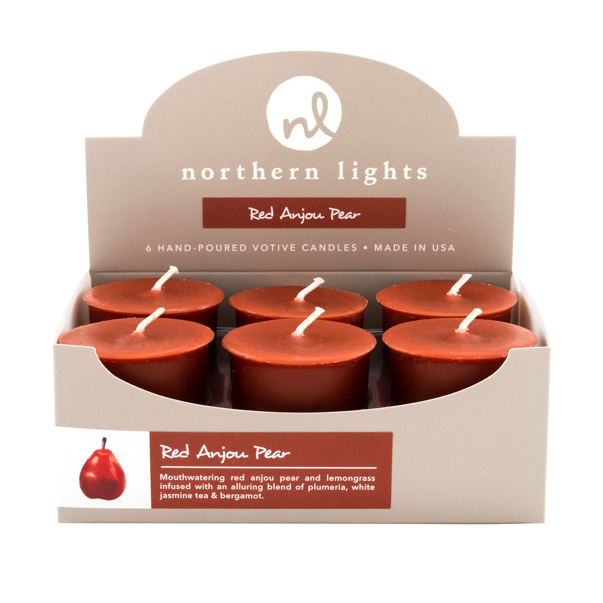 Northern Lights Candles - 6-Piece Fragrance Votive Set with Red Anjou Pear Scent | Home Decor, Relaxation & Aromatherapy | Perfect for Living Room, Bedroom & Spa