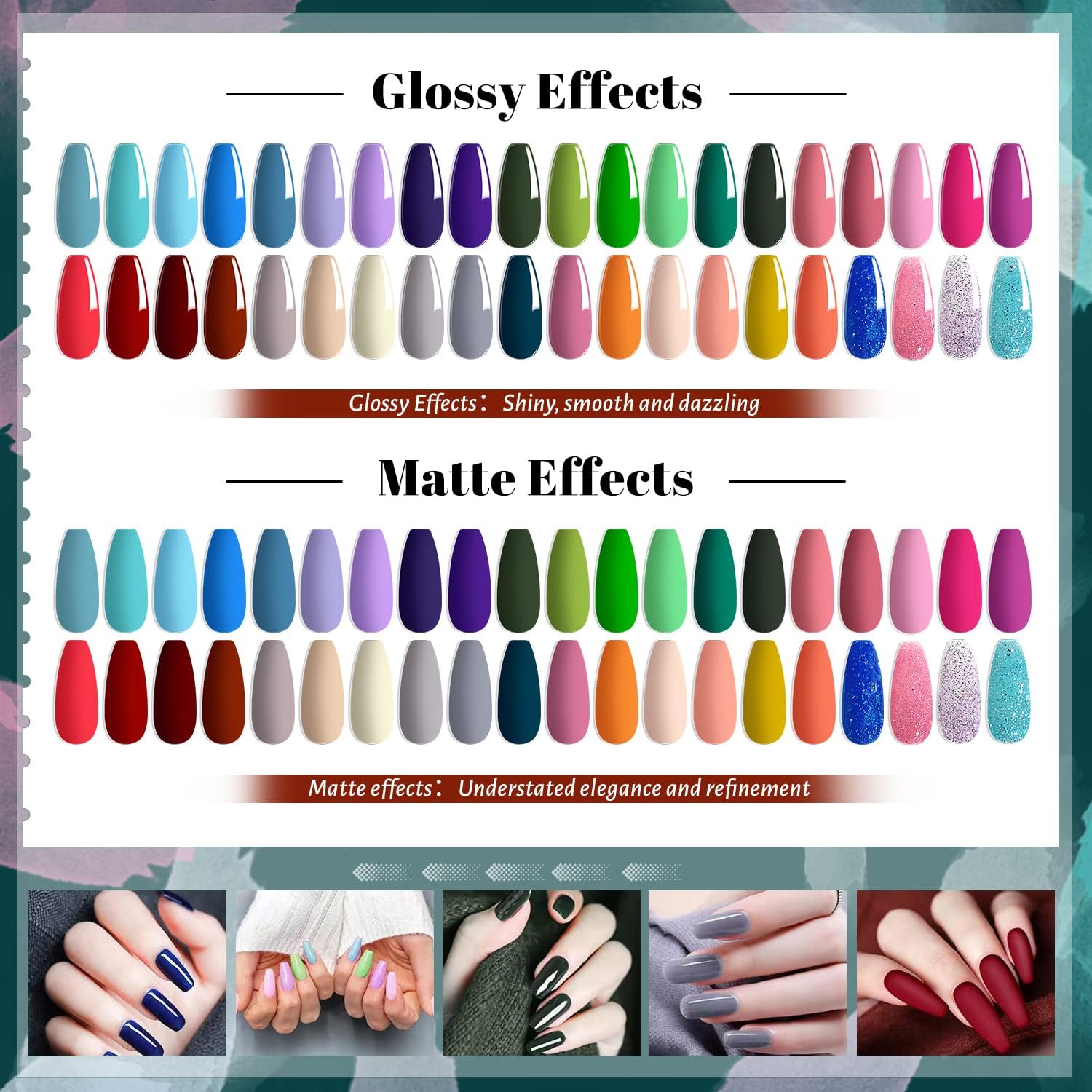 JEWHITENY 45 Pcs Gel Nail Polish Kit - Soak Off UV LED Nail Lamp, 2 Glossy & Matte Top Coats, 2 Base Coats | Professional Manicure Starter Set for Women | Perfect for Home Nail Salon & DIY Nail Art