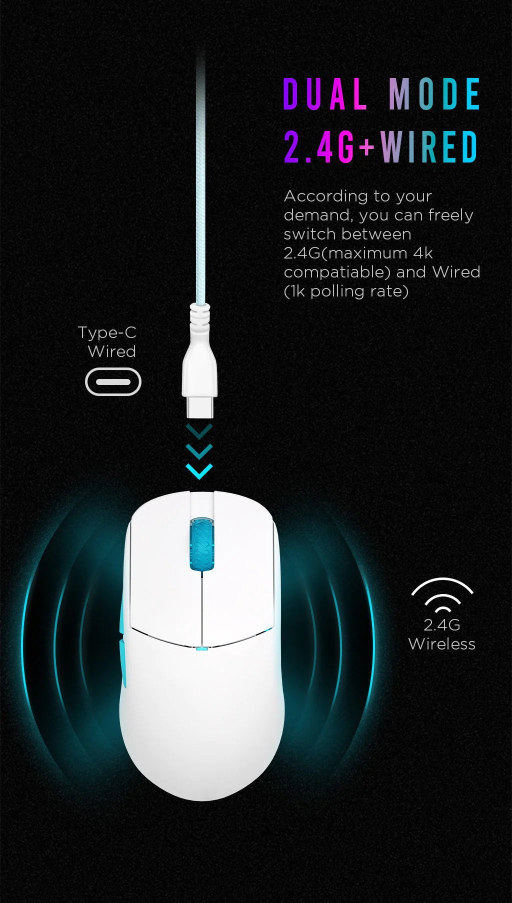 Lamzu Atlantis Mini Pro Wireless Gaming Mouse - 4K Compatible, Lightweight, Ergonomic Design for FPS & MOBA Games - Polar White - Perfect for Esports & Competitive Gaming