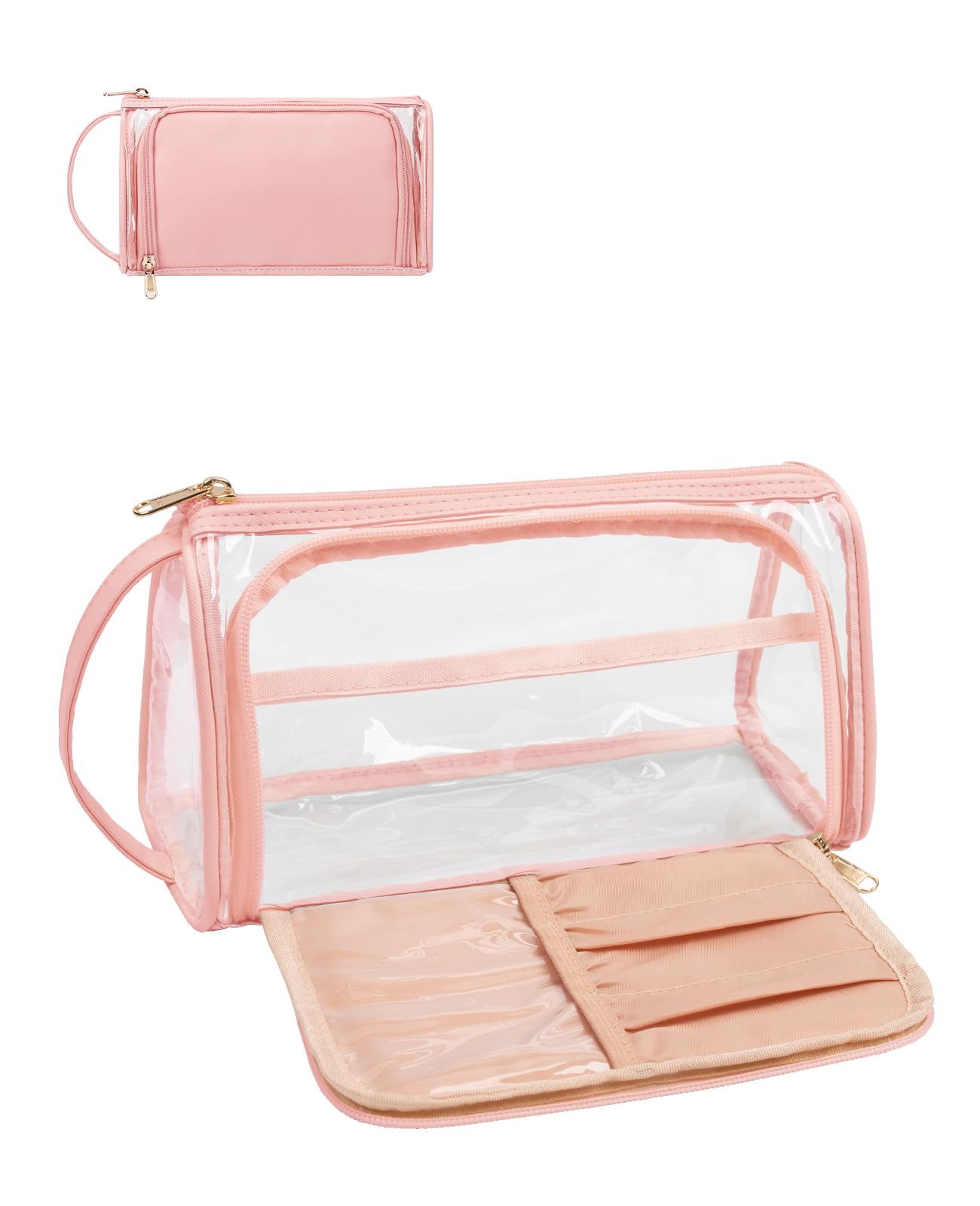 Clear Makeup Bag with Brush Compartment - Water-resistant Toiletry Organizer for Travel & Daily Use