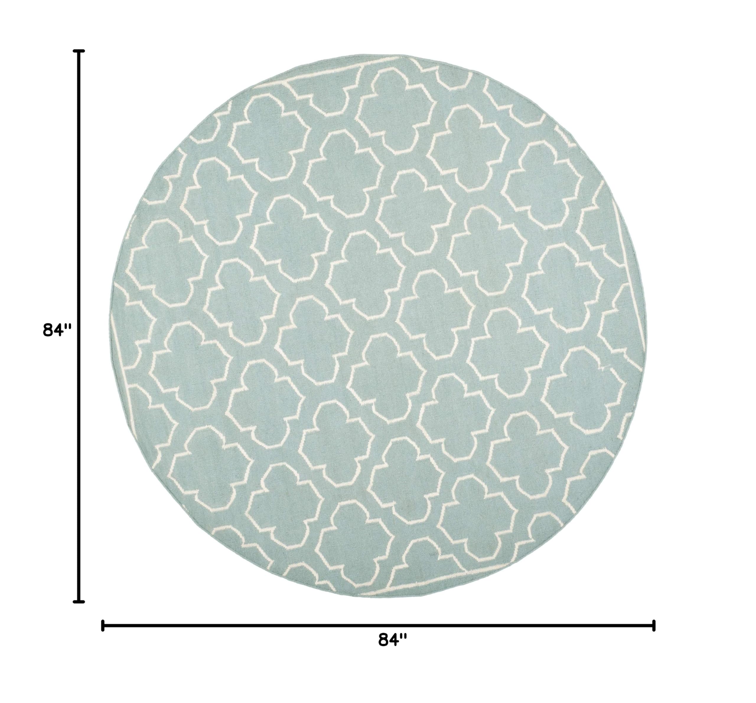 SAFAVIEH Dhurries Collection 7' Round Blue & Ivory Wool Area Rug - Handmade Flatweave Premium Rug for Living Room, Bedroom & Home Decor | DHU625A