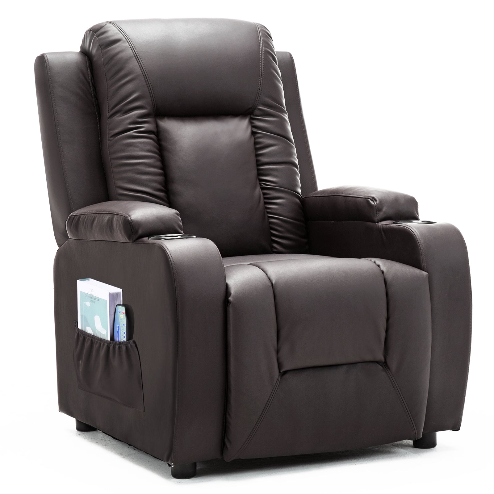 COMHOMA PU Leather Recliner Chair with Heat and Massage - Swivel Rocking Chair for Adults, Single Sofa Seat with Cup Holders & Side Pockets - Perfect for Living Room, Bedroom, Home Theater & Relaxation (Black)