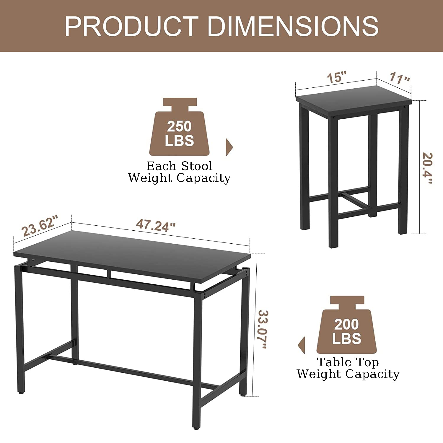 MIERES 5-Piece Industrial Bar Stool Set - Counter Height Kitchen Chairs & Dining Table for Small Spaces - Black - Perfect for Breakfast Nooks, Kitchen Islands & Compact Dining Areas