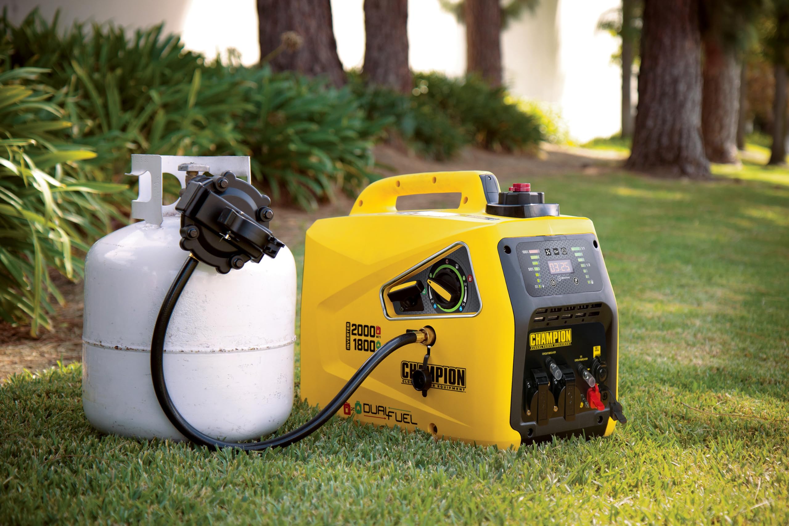 Champion 8200i-E-DF-EU 2000W Dual Fuel Inverter Generator - Gasoline & Propane Powered, Ultra Quiet, LED Display - Perfect for Camping, RV Trips & Emergency Backup Power (Yellow)
