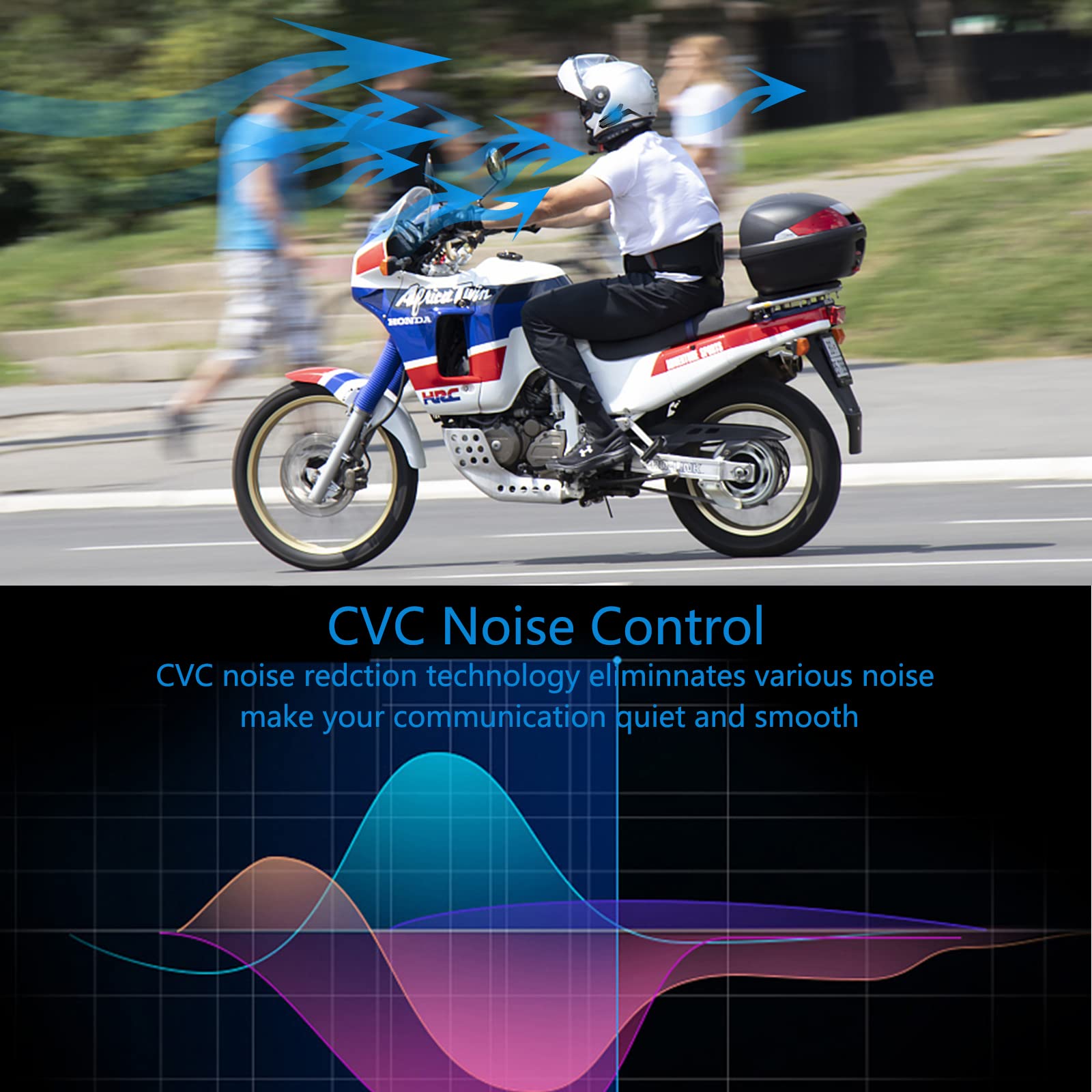 E1 Motorcycle Helmet Bluetooth Headset with CVC Noise Cancellation, Stereo Music & IPX6 Waterproof - Perfect for Full Face Helmets on Long Rides & Group Rides