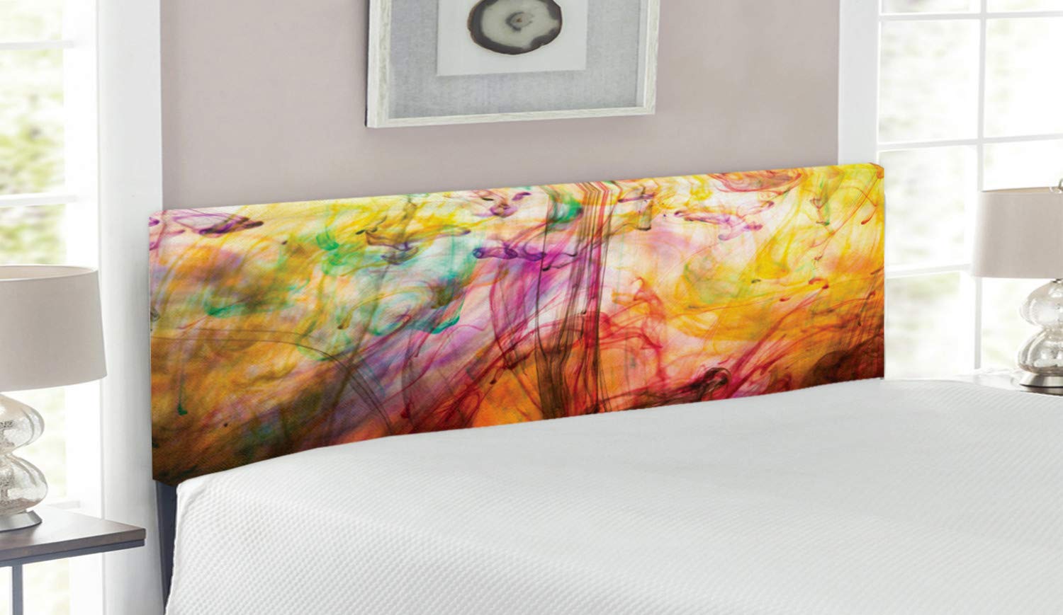 Ambesonne Modern Upholstered Headboard with Memory Foam - Queen Size Rainbow Watercolor Painting Design, Decorative Metal Bed Frame Headboard for Bedroom - Perfect for Contemporary Home Decor & Guest Room Styling