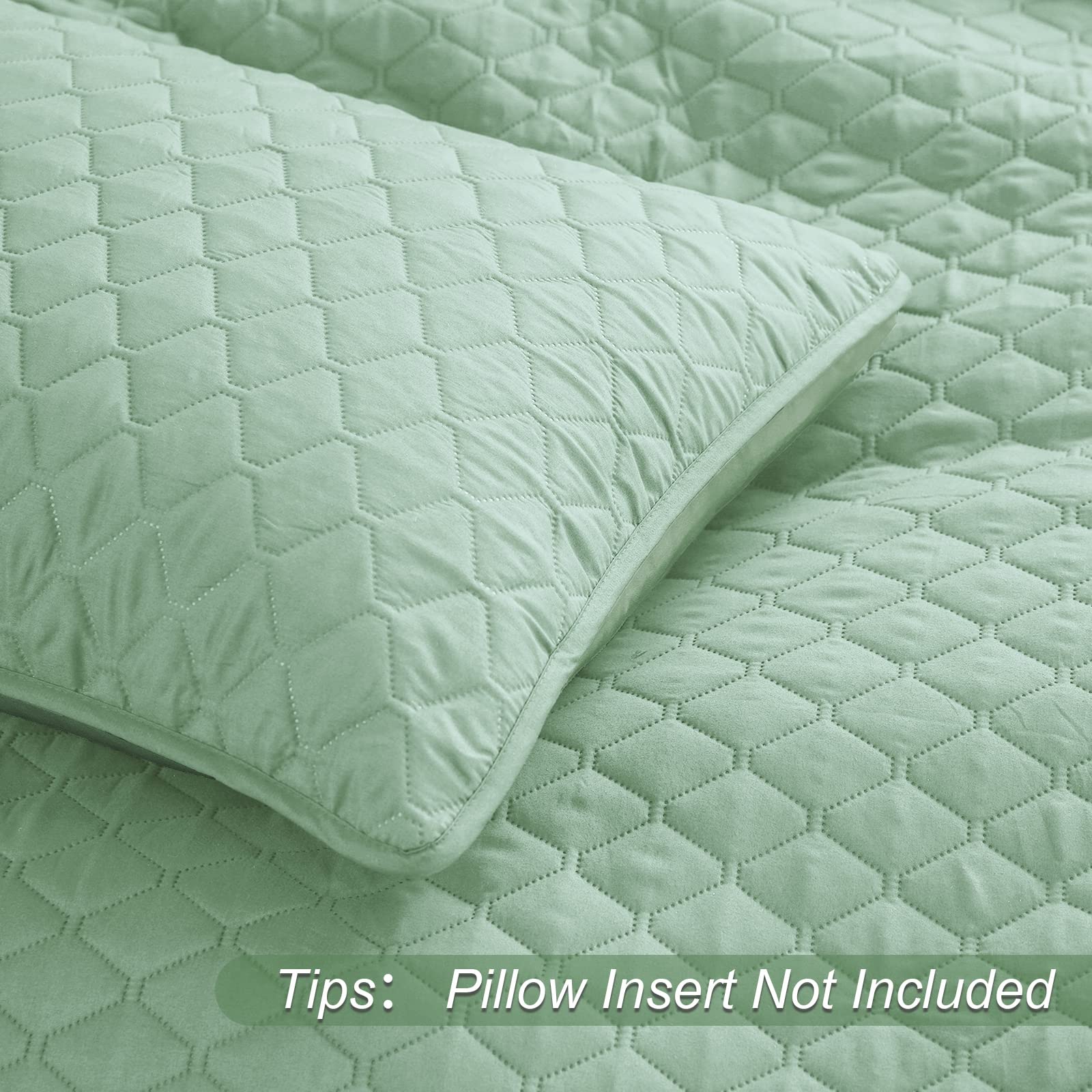 Reversible Ultrasonic Full/Queen Quilt Bedding Set with Pillow Shams - Lightweight All-Season Soft Bedspread Coverlet (Light Green, 90