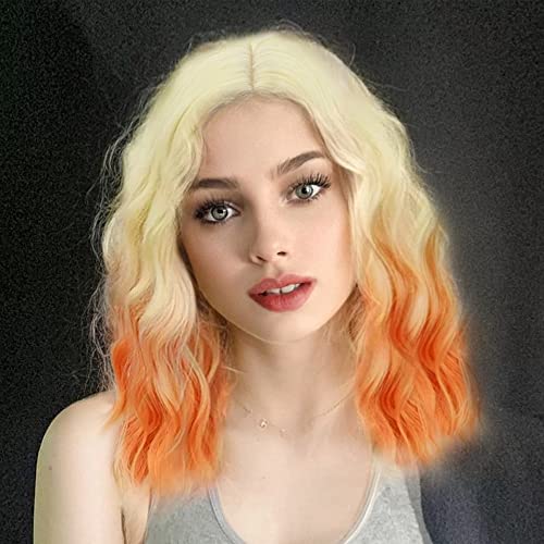 Natural Looking Short Beige to Orange Wavy Synthetic Wig for Women - Shoulder Length Heat Resistant Halloween Costume Wig for Cosplay, Parties & Daily Wear
