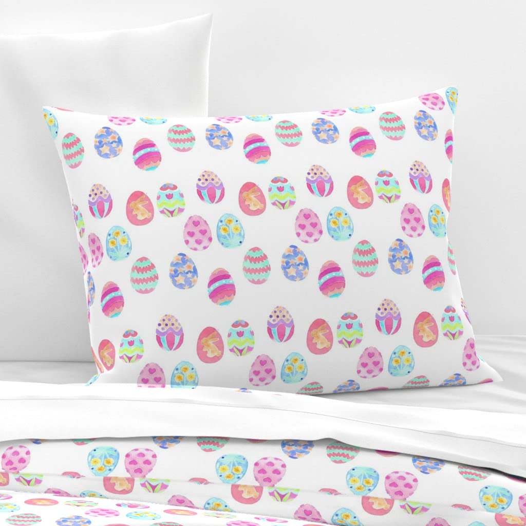 Easter Eggs Holiday Spring Pastel Pink Watercolor Print Cotton Sateen Sham - Standard Size Custom Bedding for Festive Home Decor | Perfect for Easter, Spring Bedroom Refresh & Gift Giving