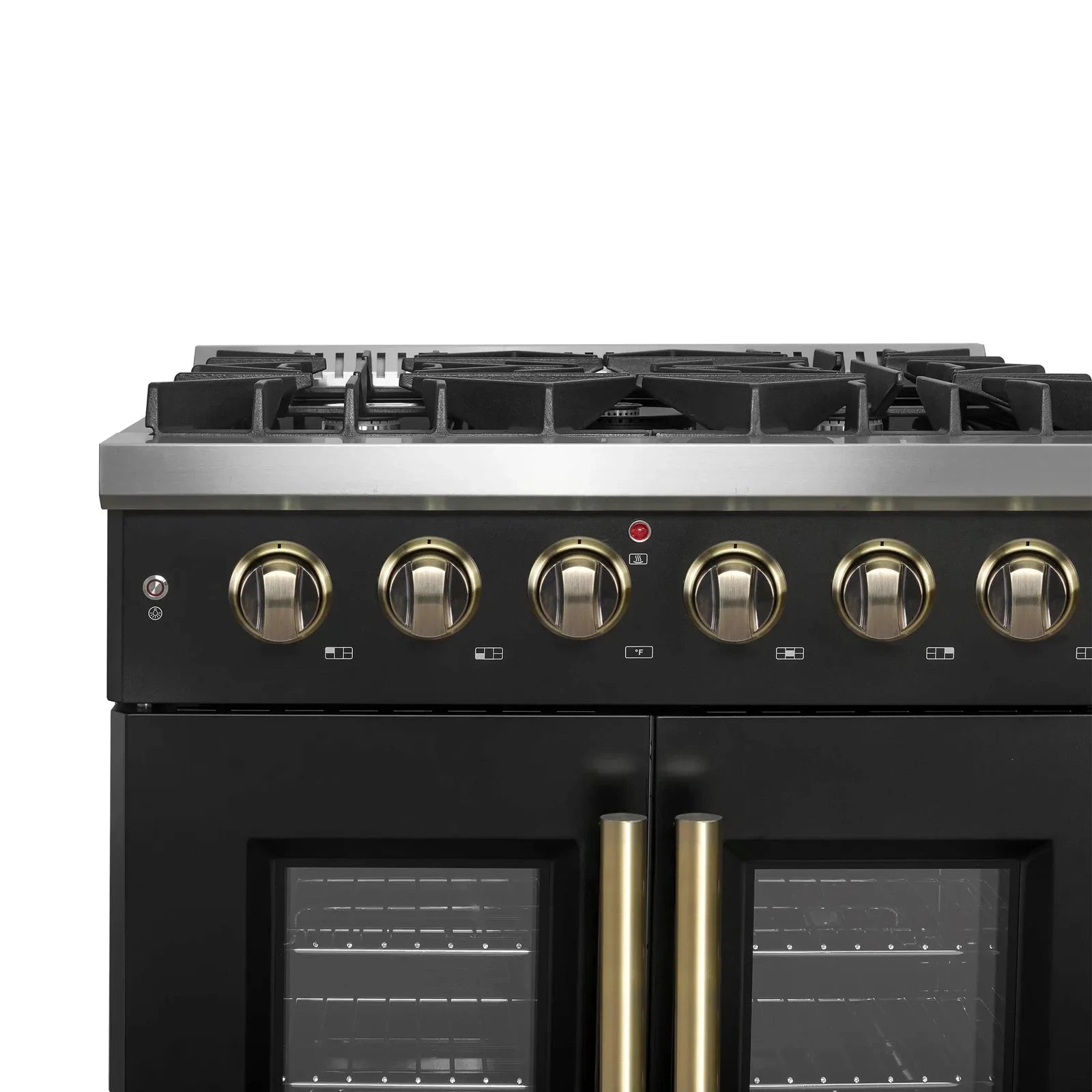 Forno Galiano 30-Inch Freestanding All-Gas Range with French Doors - Black Finish & Antique Brass Trim (Model FFSGS6444 30BLK) | Perfect for Modern Kitchens, Gourmet Cooking & Luxury Home Upgrades