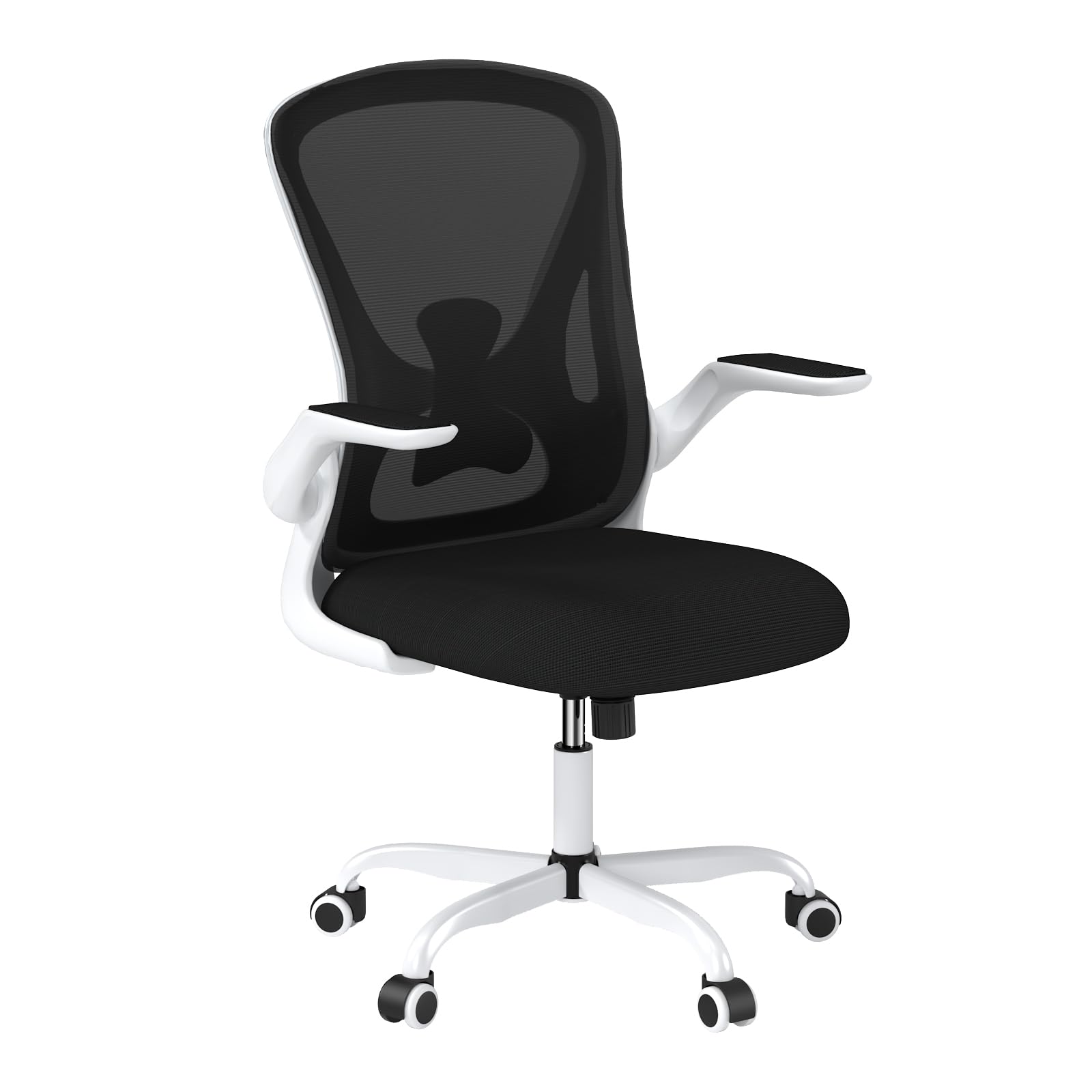 Ergonomic Office Chair with Flip-Up Arms & Lumbar Support - Breathable Mesh Desk Chair with Padded Seat for Home & Office Workspace (White) - Perfect for Long Hours of Computer Work, Gaming, and Remote Working