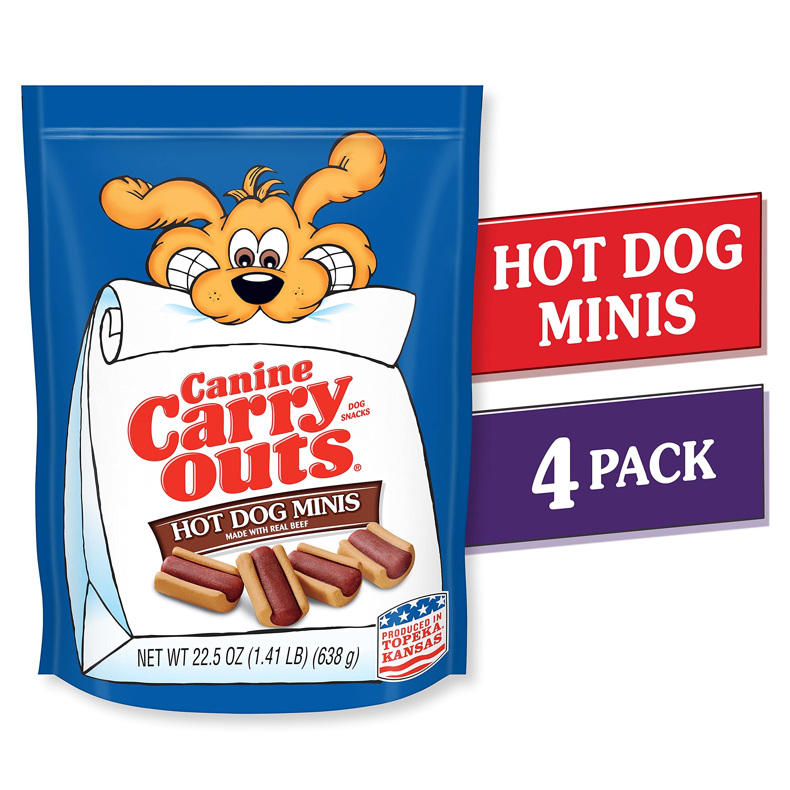 Canine Carry Outs Dog Treats - Real Beef Hot Dog Minis, 22.5oz (4-Pack) | Delicious Training Rewards & Snacks for Dogs