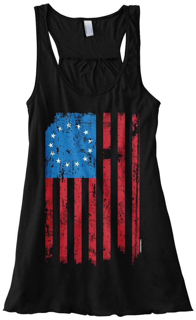 Threadrock Women's 13 Star American Flag Flowy Racerback Tank Top - Patriotic Summer Casual Wear for Beach, BBQ & 4th of July Celebrations