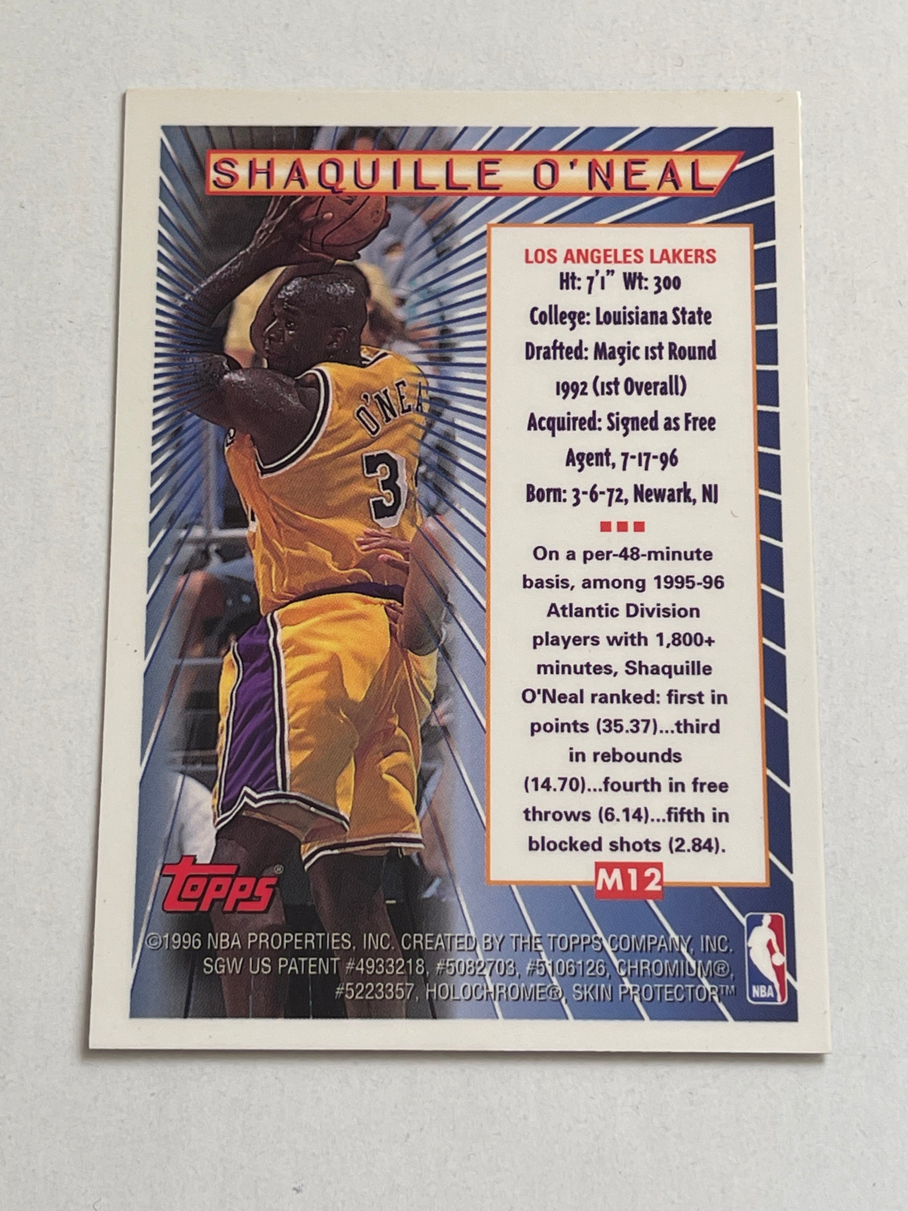1996 Shaq Topps Mystery Finest Basketball Insert Card - Rare Collectible for NBA Fans & Sports Memorabilia Enthusiasts - Perfect for Trading, Display, and Investment