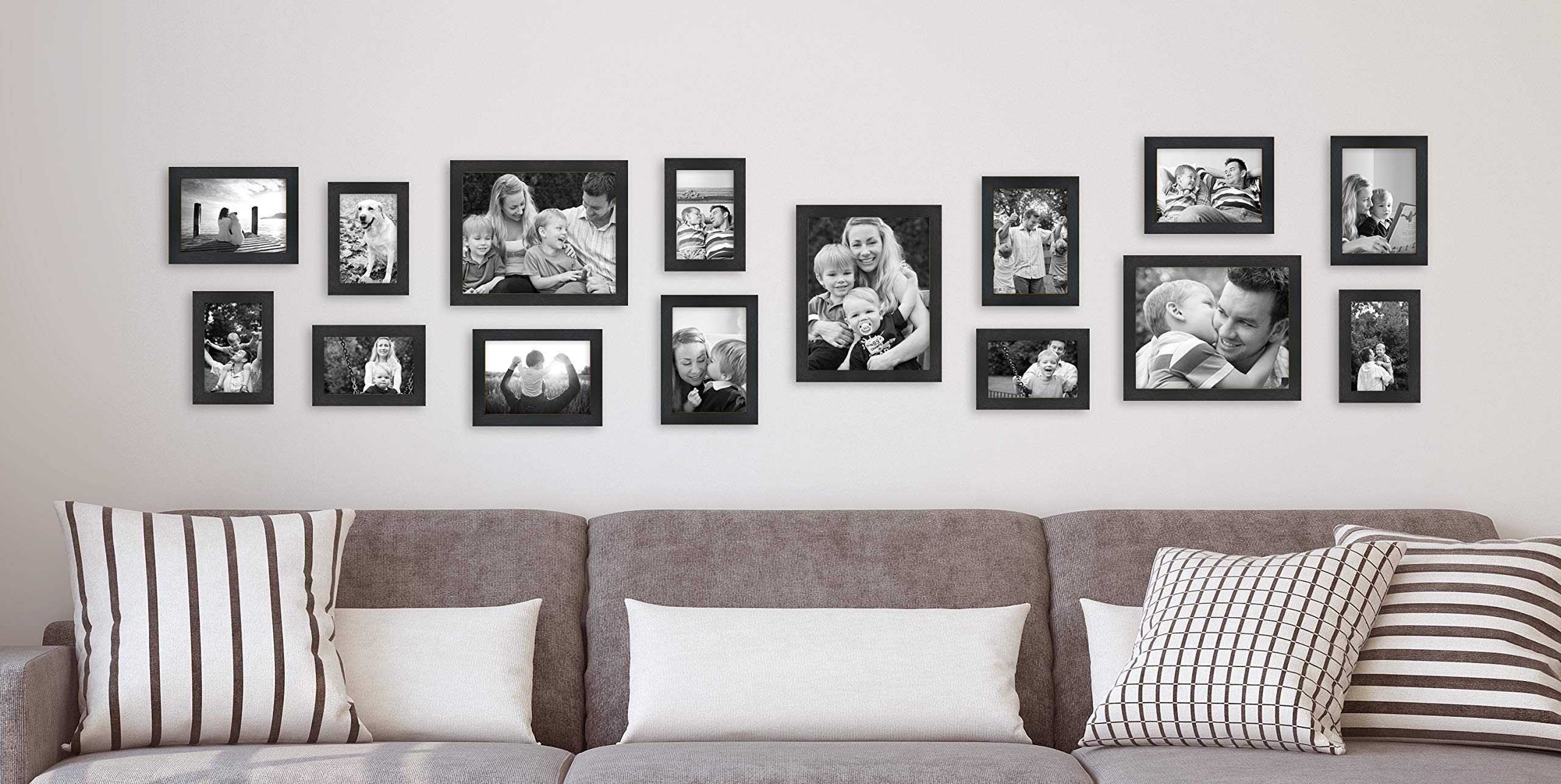 MCS Gallery Essential Picture Frames Set - 15 Piece Black Woodgrain Photo Frames for Wall Display (4x6, 5x7, 8x10 Inches) - Perfect for Home Decor, Office, Living Room & Bedroom Wall Art