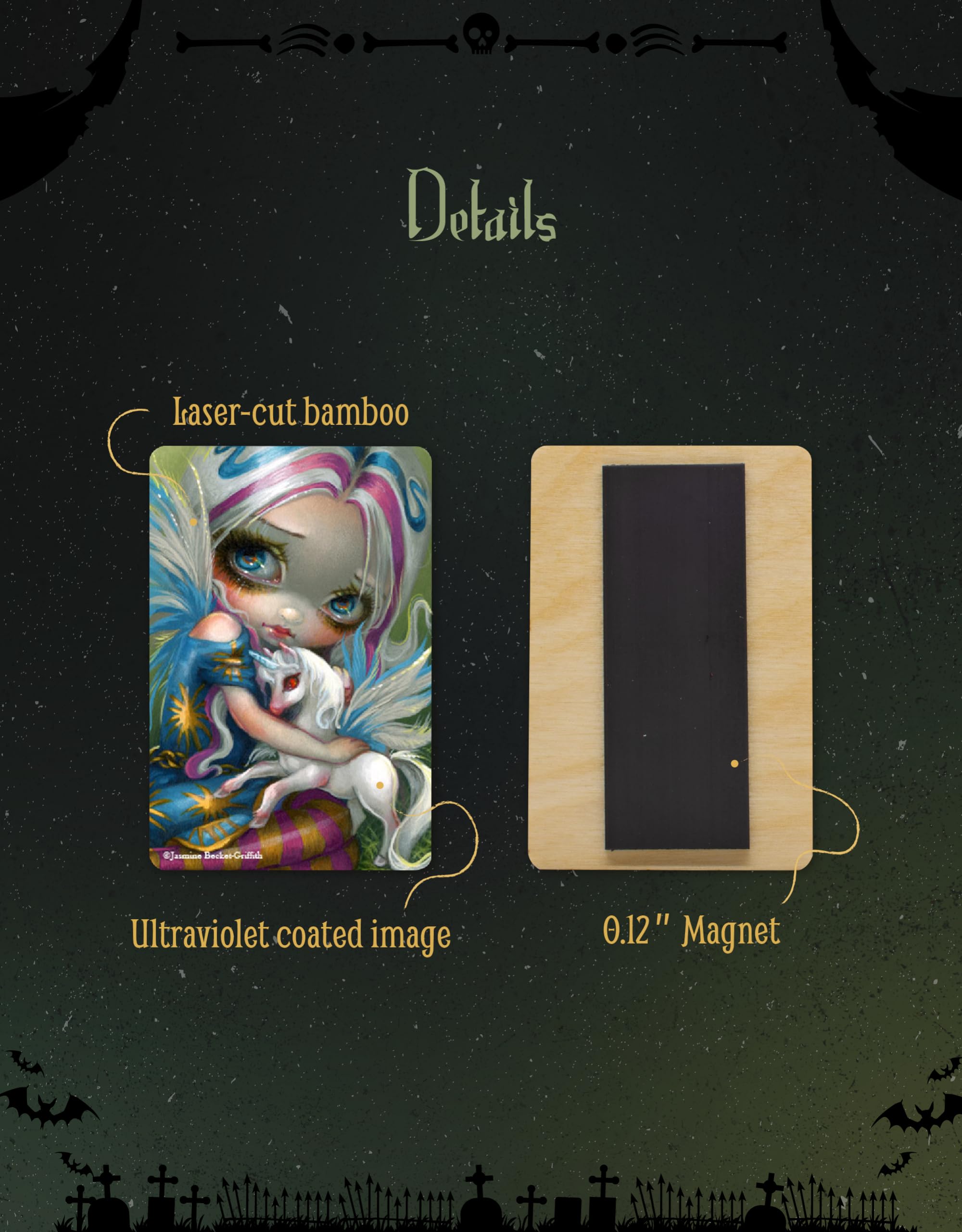 Gothic Fairy Tale Twilight Delight Wood Magnet - Jasmine Becket-Griffith Art, Laser-Cut UV-Coated 2x3 Inch Decorative Fridge Magnet (1252-LM) - Perfect for Home, Office & Gift Giving