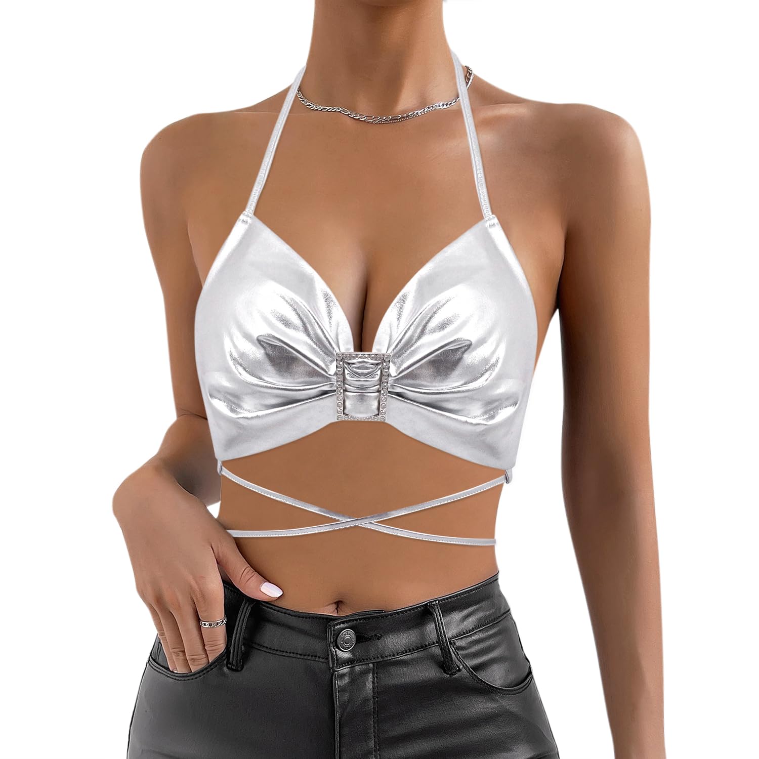 Giovacker Women's Reflective Crop Top - Rave Outfit, Festival Wear, Club Tank Vest for Girls | Perfect for EDM Concerts, Nightclubs & Outdoor Music Events