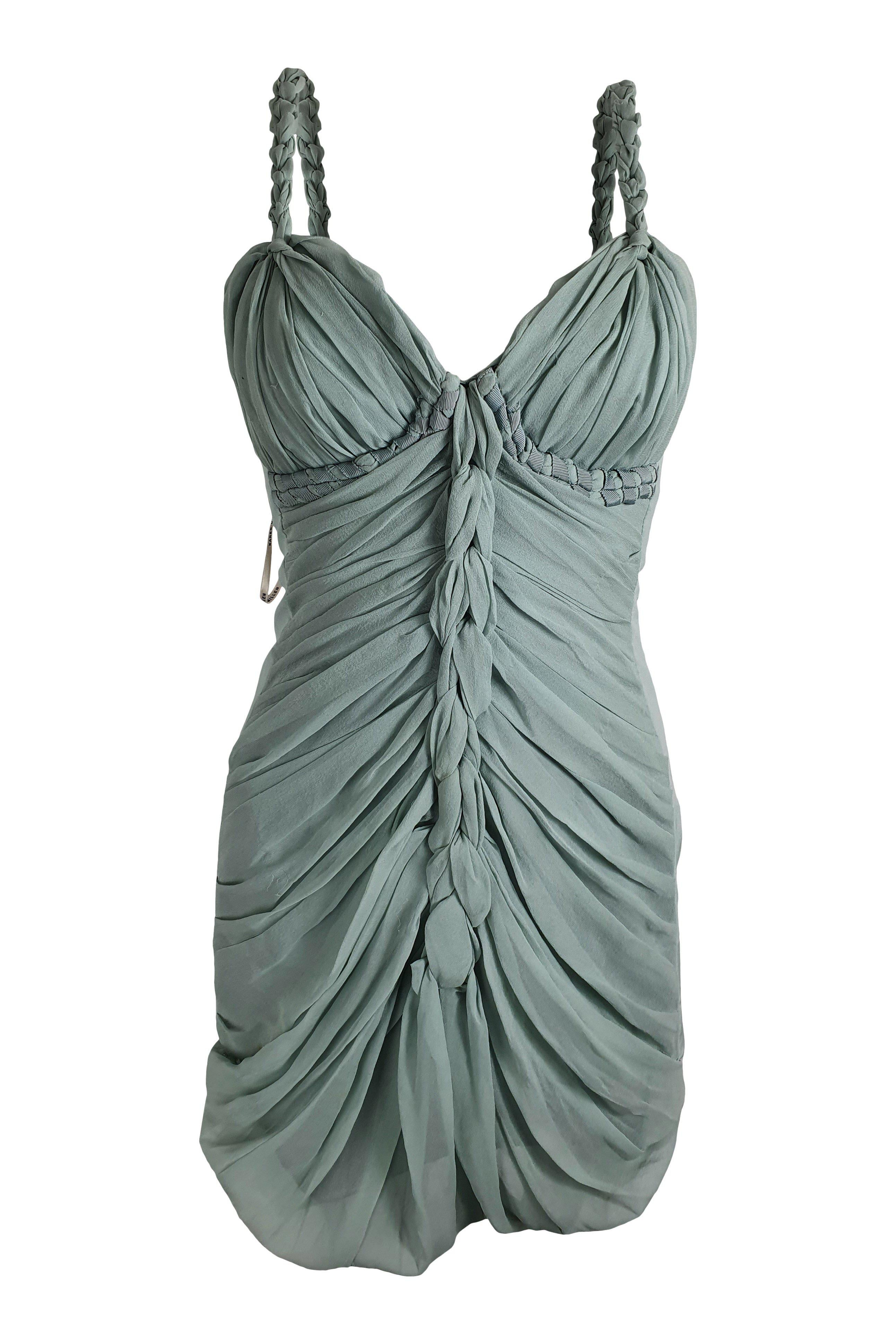 KAREN MILLEN Baby Blue Chiffon Braided Mini Dress - Women's UK Size 6 | Elegant Summer Party Cocktail Dress for Weddings, Date Nights & Special Occasions