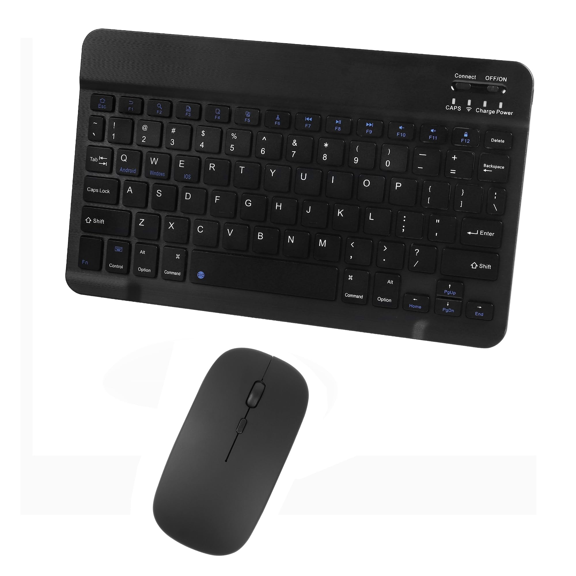 Bluetooth Wireless Keyboard and Mouse Combo - Ultra Slim Ergonomic Rechargeable Set for iPad, iPhone, Samsung Tablet, Android, PC, Mac (Black) | Perfect for Home Office, Remote Work & Travel