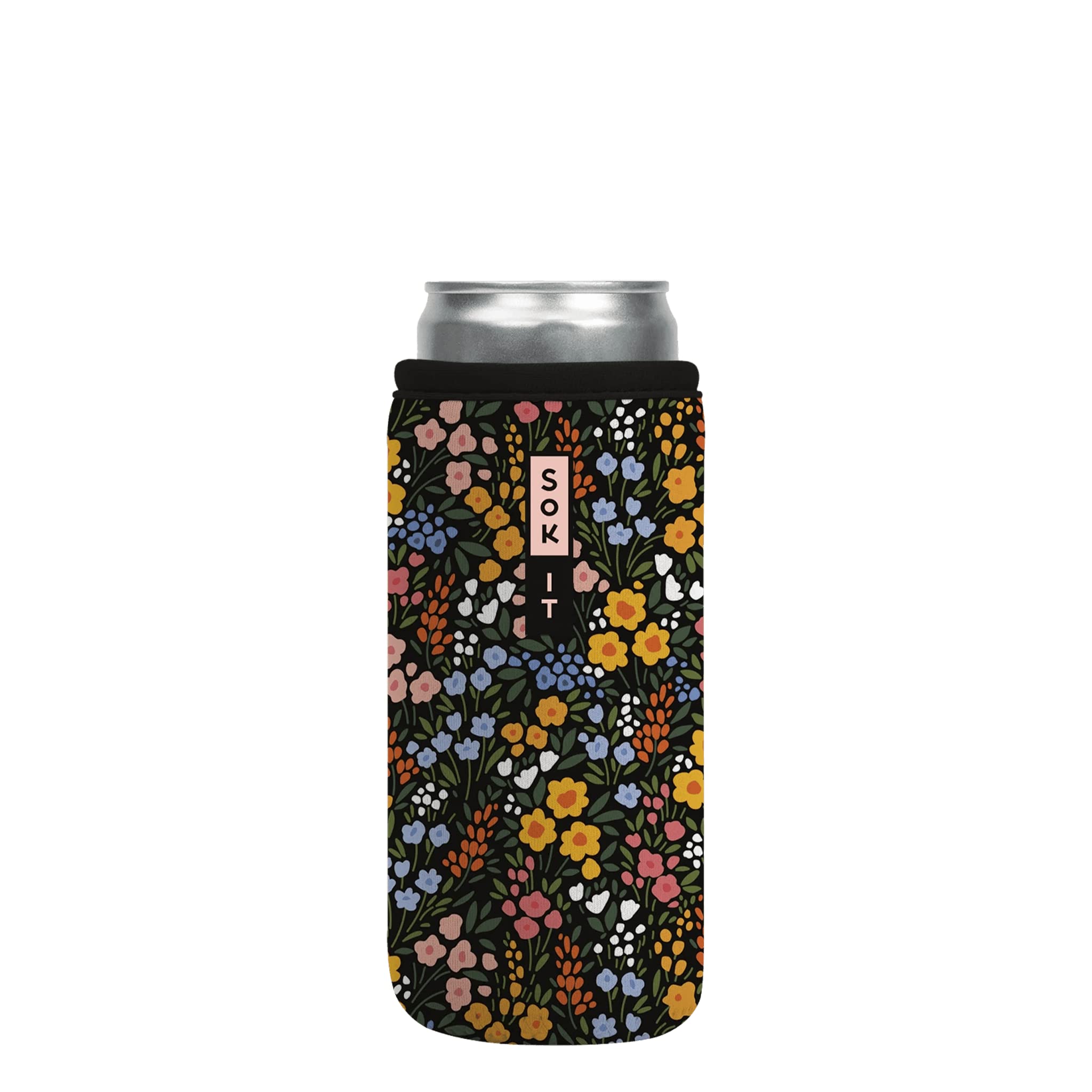 Reusable Neoprene Insulated Can Sleeve for 12oz Slim Cans - Keep Soda, Beer & Seltzer Cold - Spring Blooms Design - Perfect for Picnics, BBQs & Outdoor Parties