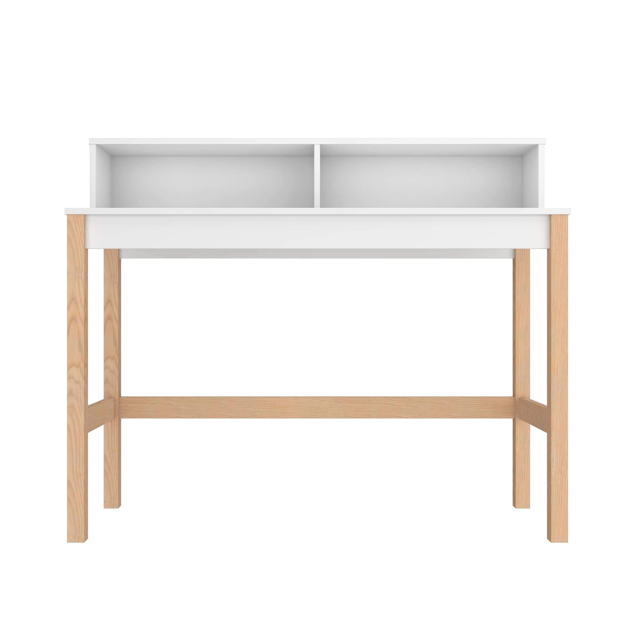 Mid Century Modern Home Office Desk 47 Inch - Manhattan Comfort Bowery Study Table with 2 Storage Cubbies & Rustic Wood Base, White Oak Finish - Perfect for Small Spaces, Entryway Furniture or Workspace Decor