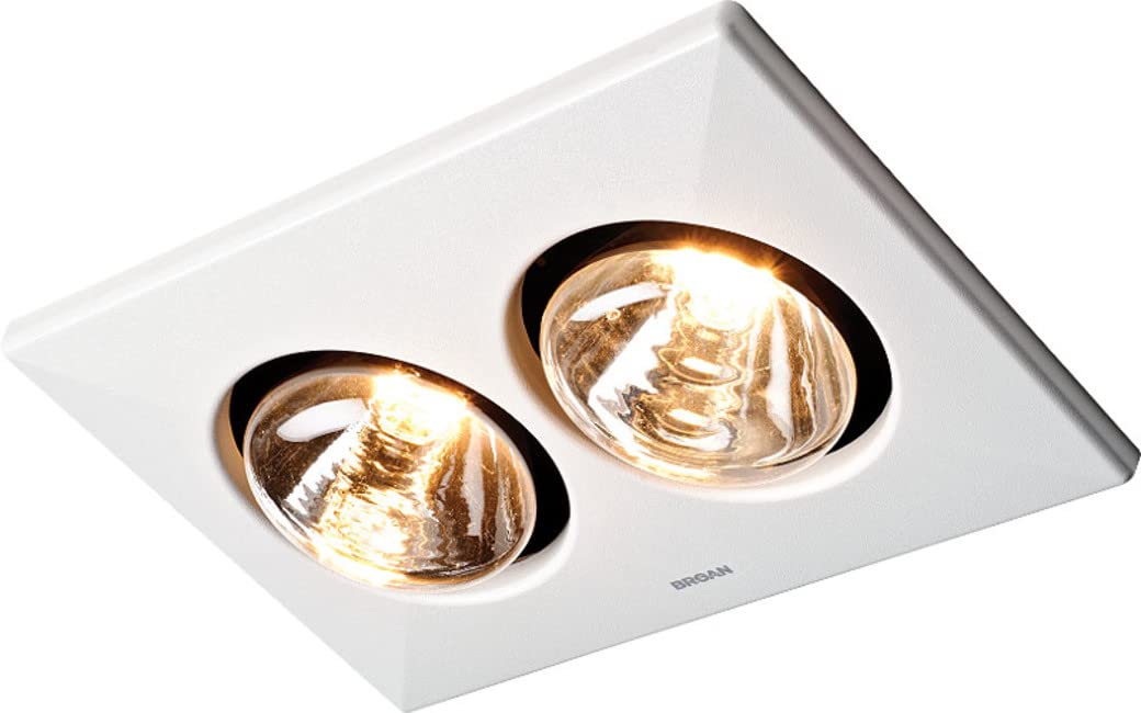 Broan-NuTone 164 Type IC Infrared Two-Bulb Ceiling Heater with Fan, 250W White - Bathroom & Garage Heating Solution for Cold Weather