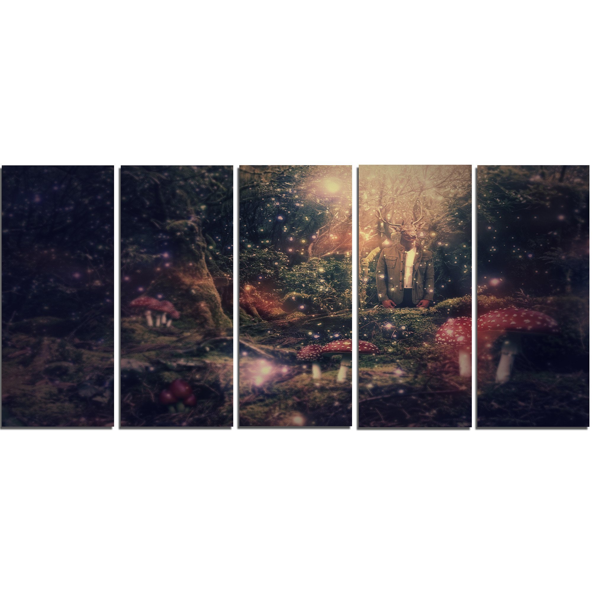 Abstract Collage Art Metal Wall Decor - Modern Digital Art Print - 5 Panel Set (60x28 Inches) - MT7588 - Perfect for Living Room, Bedroom & Office Decor