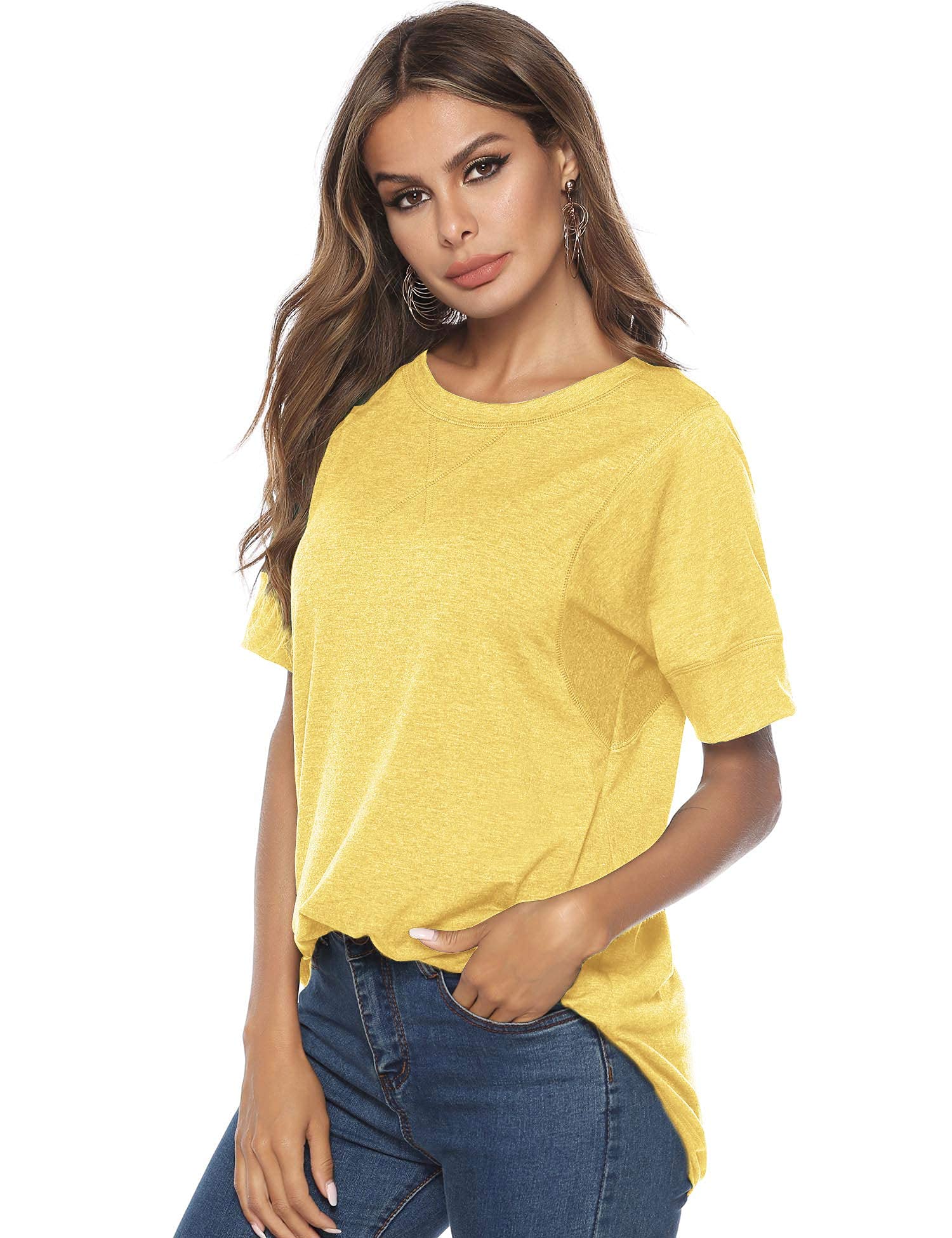 Women's Loose Fit Short Sleeve Cotton T-Shirt - Casual Crew Neck Pullover Tee with Side Split - Perfect for Everyday Wear, Weekend Outings & Summer Activities