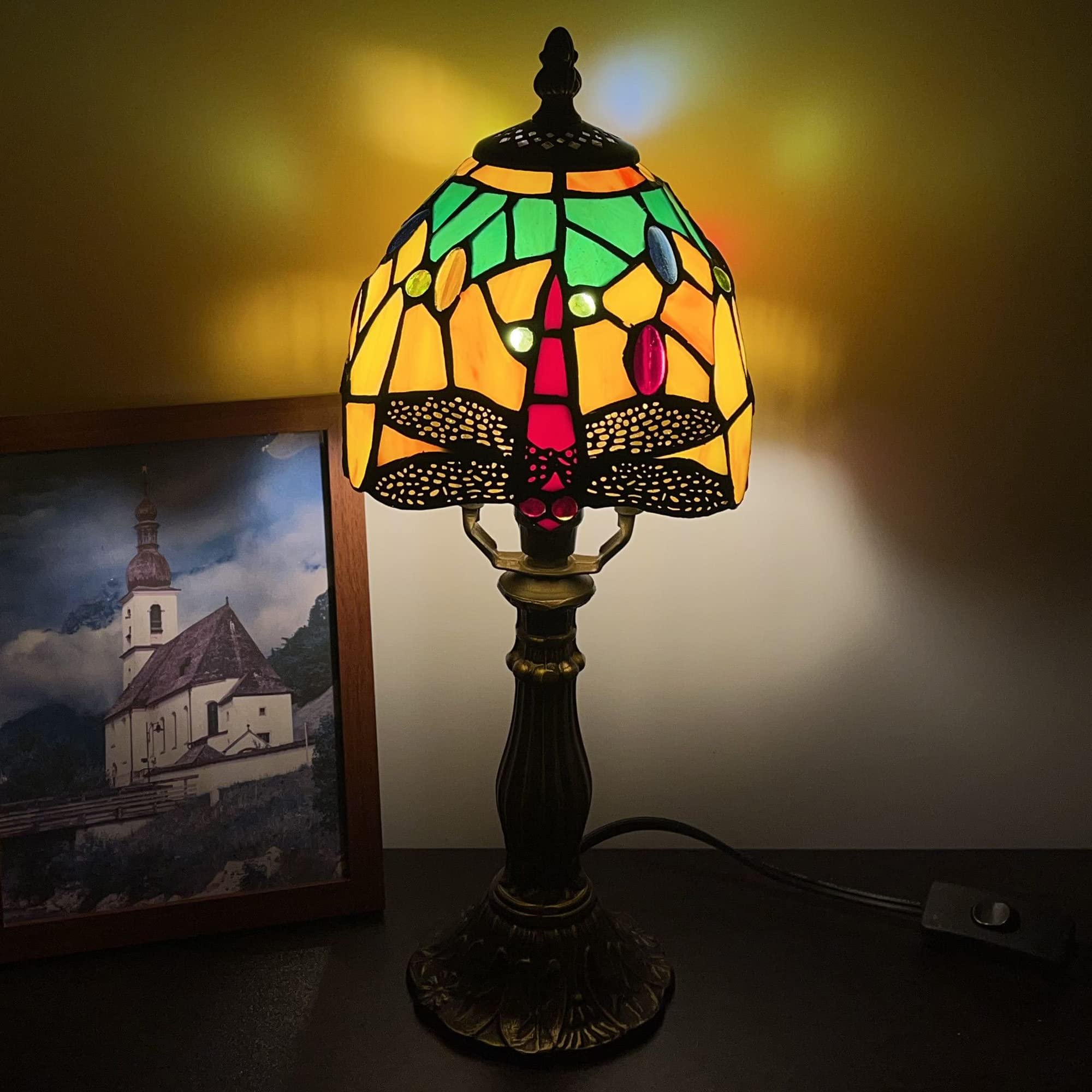 Tiffany Style Dragonfly Stained Glass Table Lamp - 14