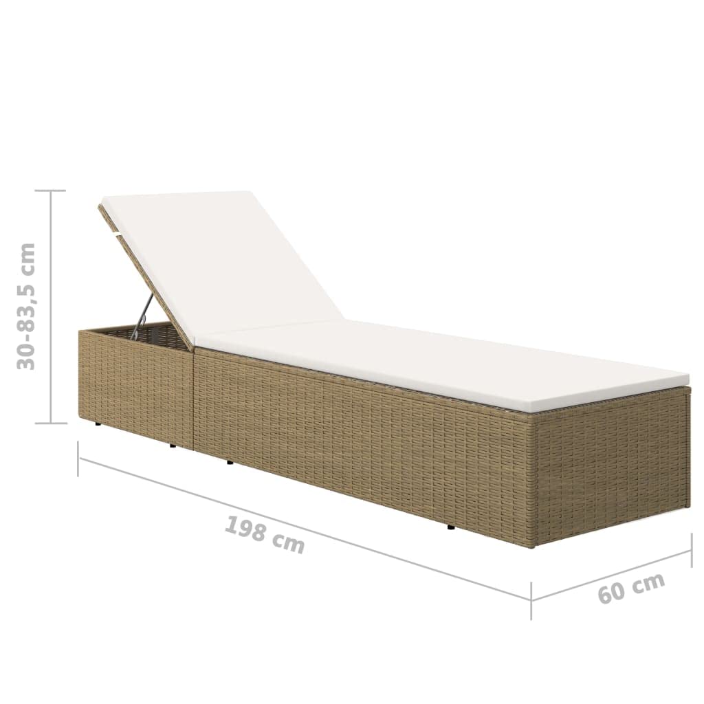 vidaXL Brown and Cream White Poly Rattan Sunlounger - Patio, Garden, Terrace Outdoor Chaise Lounge Chair with Sun Bed - Perfect for Poolside Relaxation, Backyard Lounging & Beachside Comfort