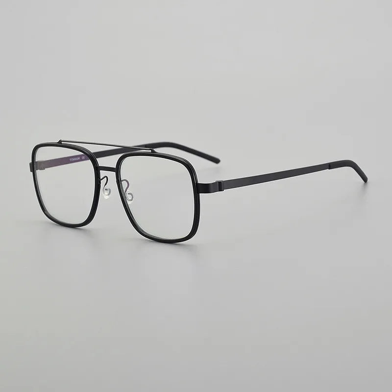 Stylish Unisex Black Titanium Square Double Bridge Eyeglasses Frame 9744 - Perfect for Work, Reading & Fashion Accessories