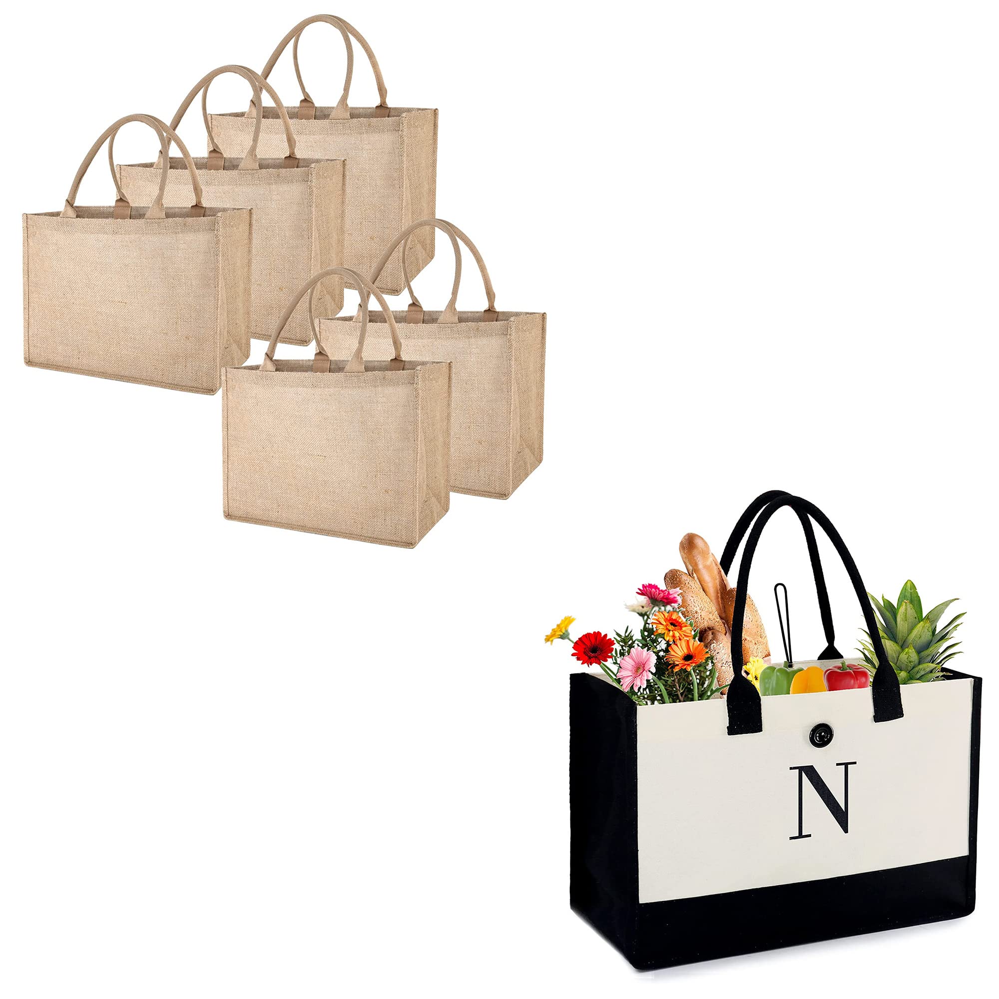 BeeGreen Personalized 13oz Canvas & Burlap Tote Bag for Women - Large Jute Beach Bag with Laminated Interior, Inner Zipper Pocket & Cotton Handles - Perfect for Shopping, Travel, and Beach Outings