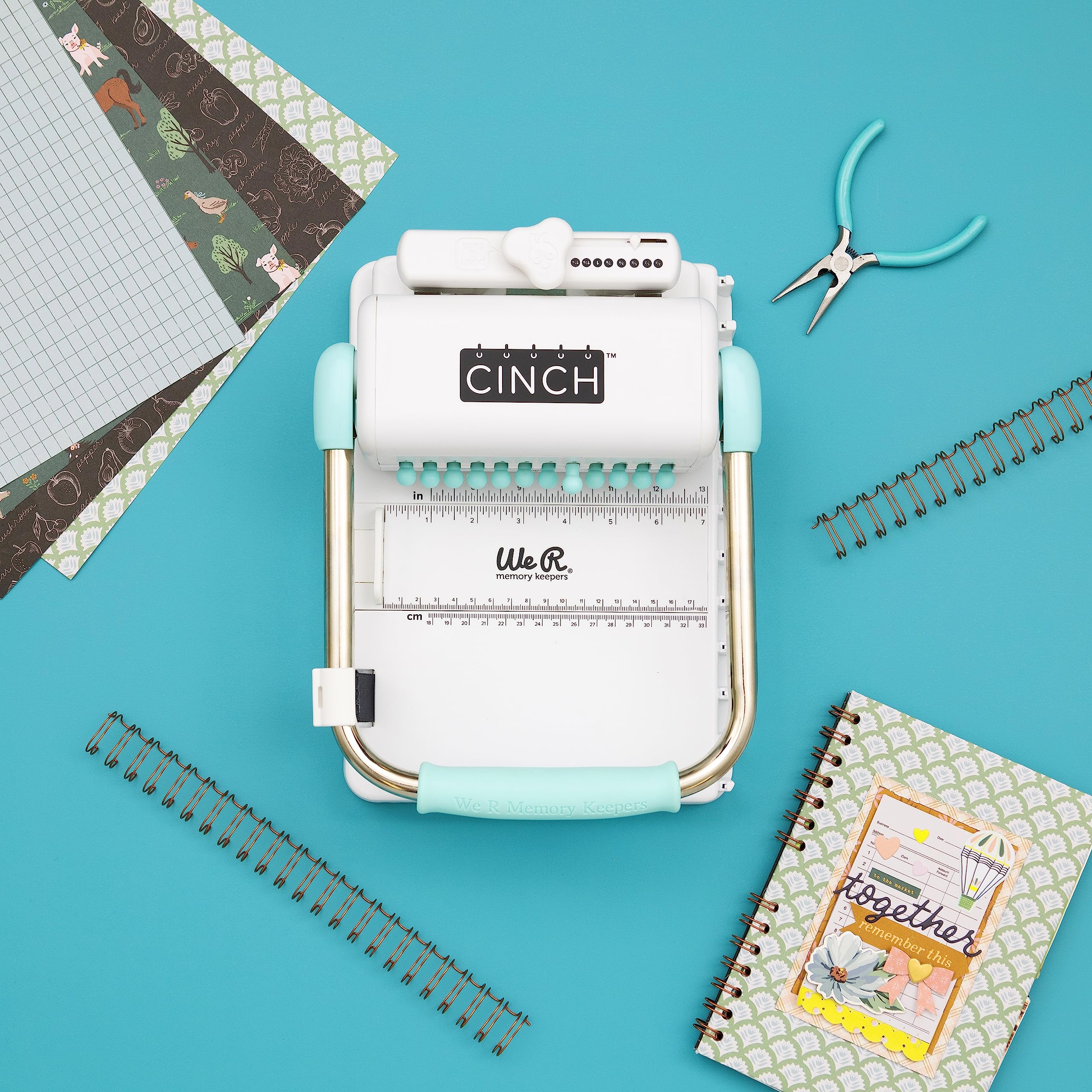 We R Memory Keepers Cinch Book Binding Machine V2 - Easy-to-Use Spiral Binding Tool with Slide Ruler for Professional Books, Notebooks & Calendars | Perfect for Office, School & Craft Projects (Mint Green)