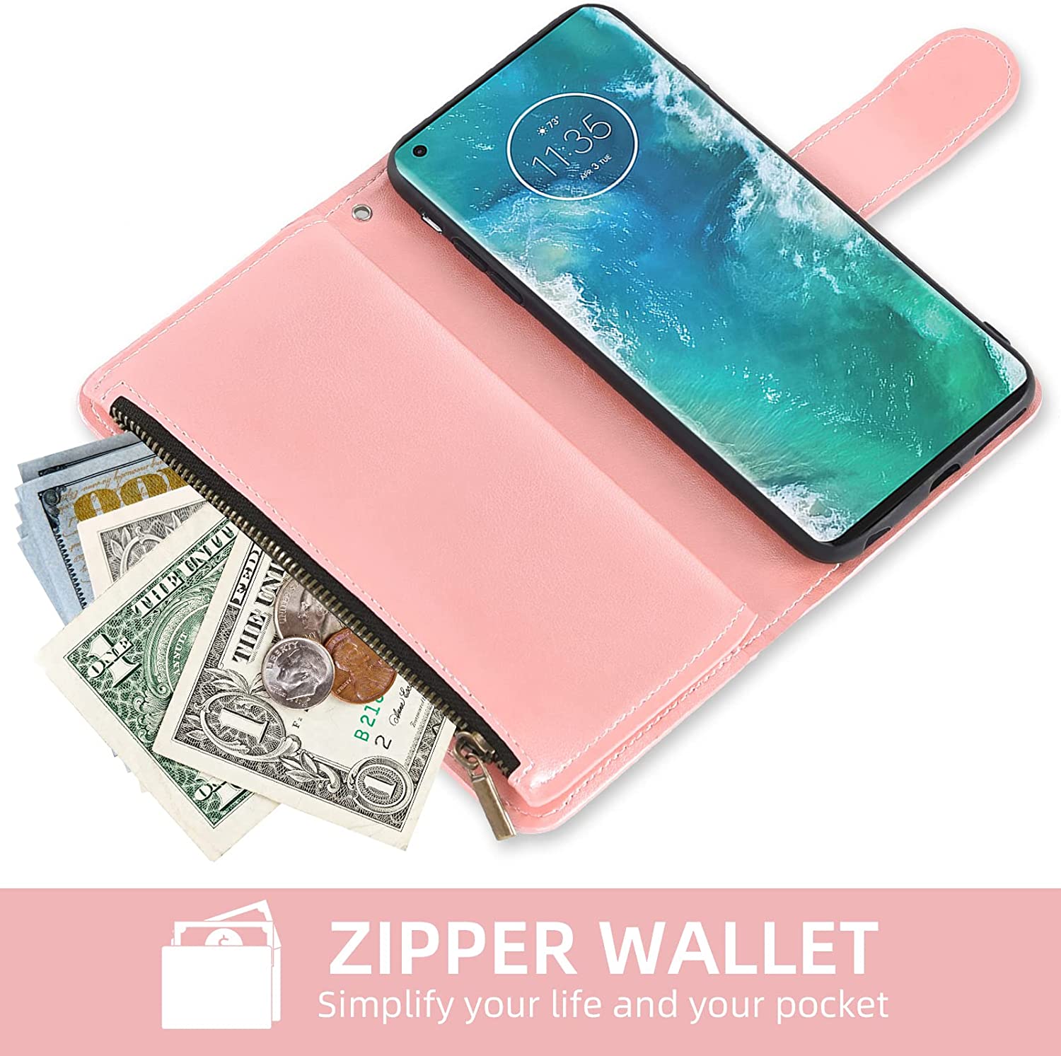 Moto Edge Plus Wallet Case with Tempered Glass Screen Protector - Rose Gold | Premium Leather Phone Cover with Card Slots & HD Clear Protection | Perfect for Business, Travel & Everyday Use