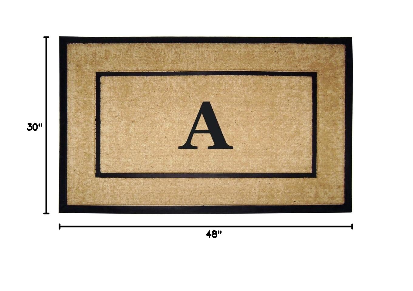 Nedia Home Monogrammed A Single Picture Black Frame with Coir Rubber Border Dirt Buster Doormat, 30 x 48 Inches - Perfect for Entryway, Front Door, and Mudroom Protection