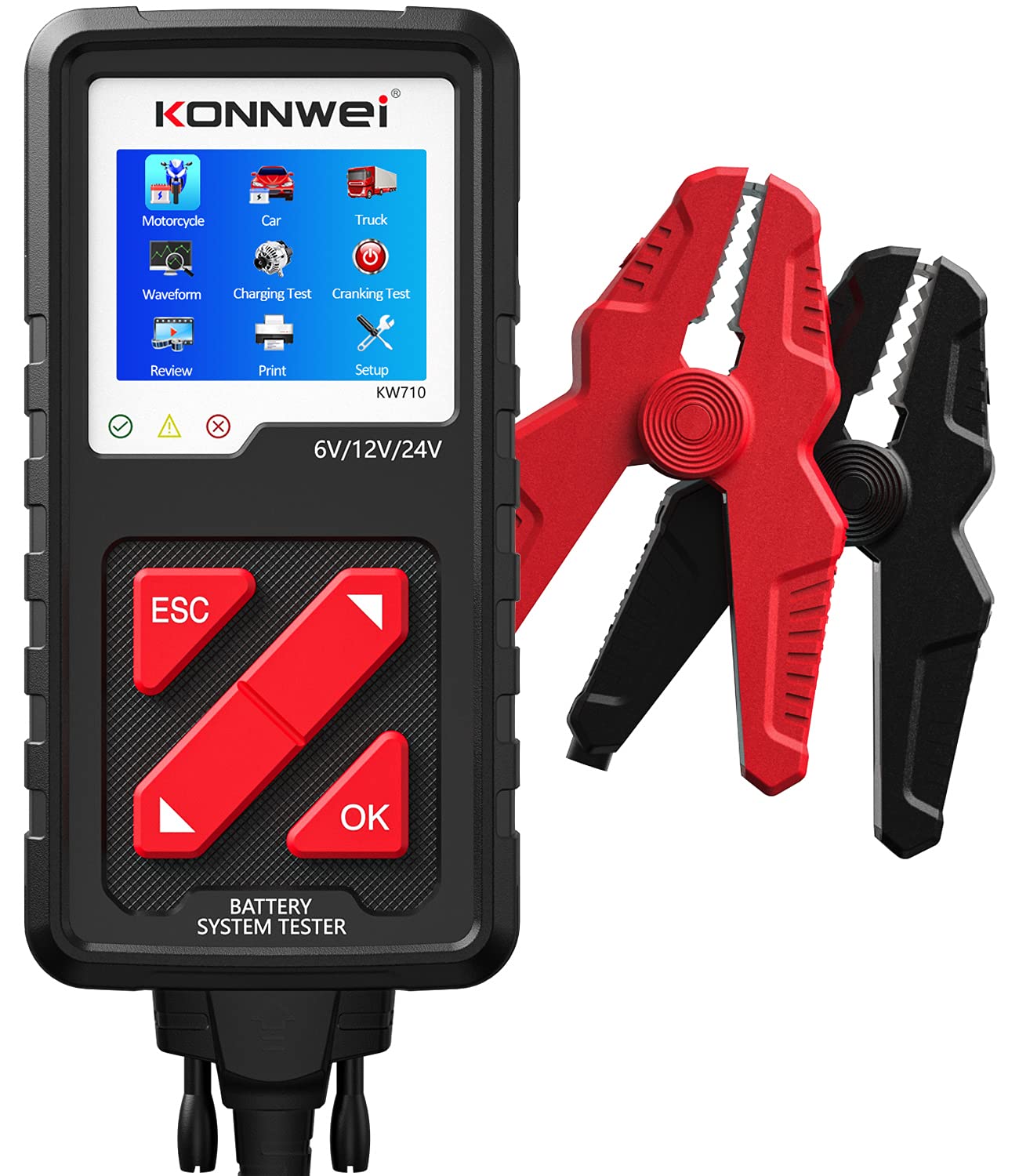 KONNWEI KW710 6V 12V 24V Digital Car Battery Tester - 100-2000CCA Automotive Battery Load Analyzer with Alternator & Starter Tester for Cars, Trucks, Motorcycles, Marine, ATVs & SUVs | Perfect for Road Trips, Winter Prep & Vehicle Maintenance