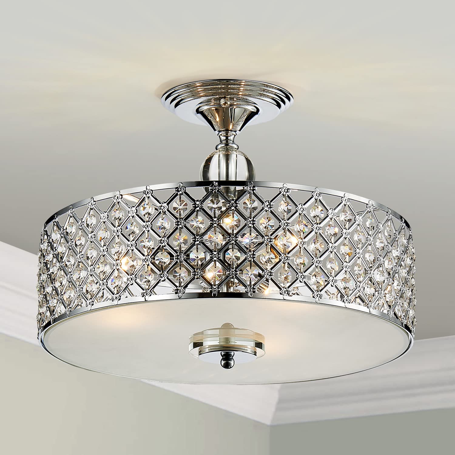 Saint Mossi 3-Light Modern Flush Mount Ceiling Fixture - K9 Crystal Chandelier for Dining Room, Living Room & Bedroom - 11