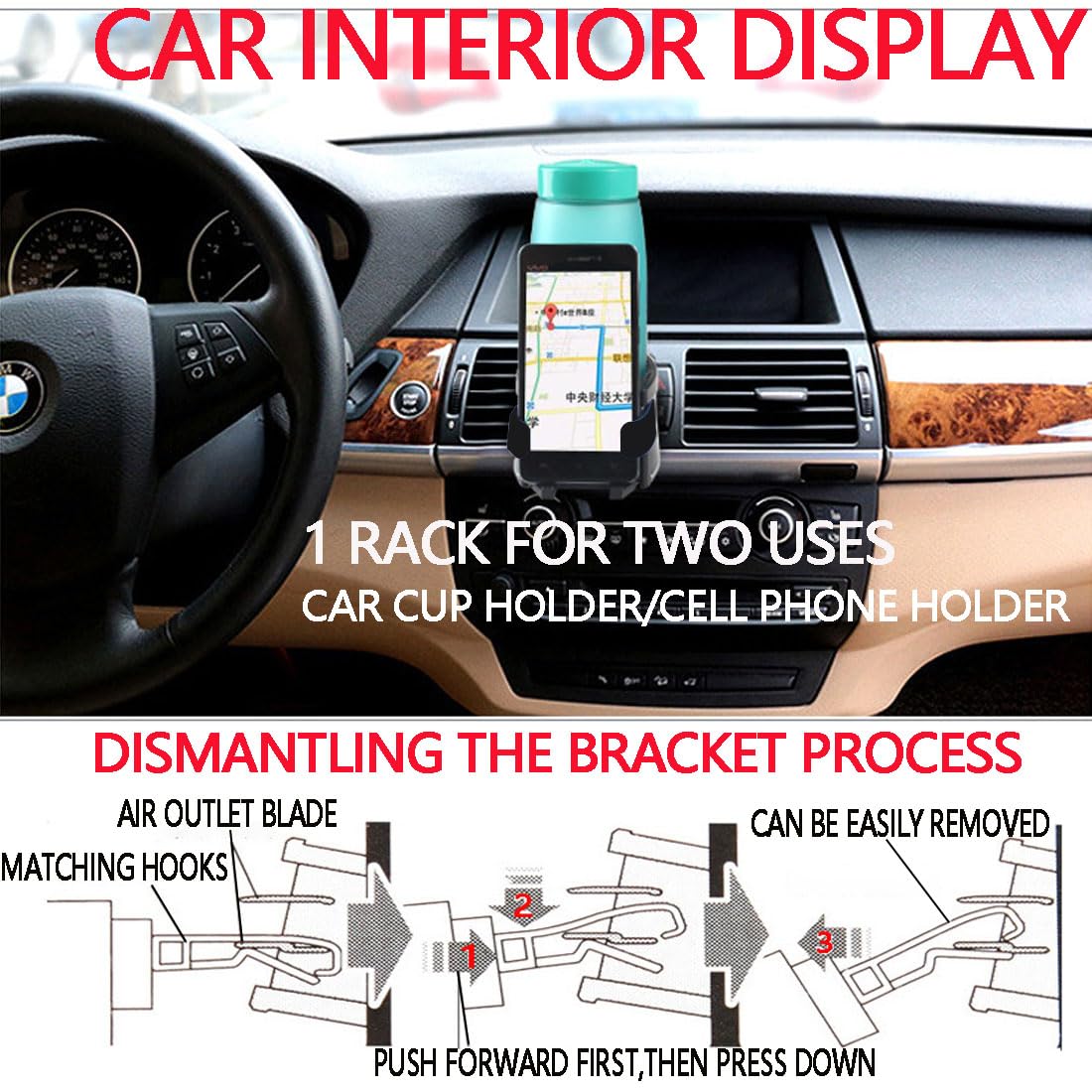 Universal Car Phone Mount Holder - Adjustable Air Vent & Cup Holder Compatible with iPhone, Samsung & More - Secure & Stable for Hands-Free Driving (Black) - Perfect for GPS Navigation, Music Control & Safe Commuting