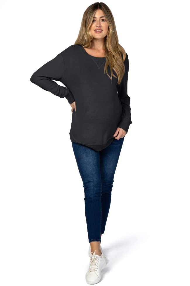 Ultra-Soft Lightweight Stretch Long Sleeve Maternity Shirt with Round Hem - Brushed Knit Maternity Sweater for Pregnant Women | Comfortable Nursing Top for Work & Casual Wear