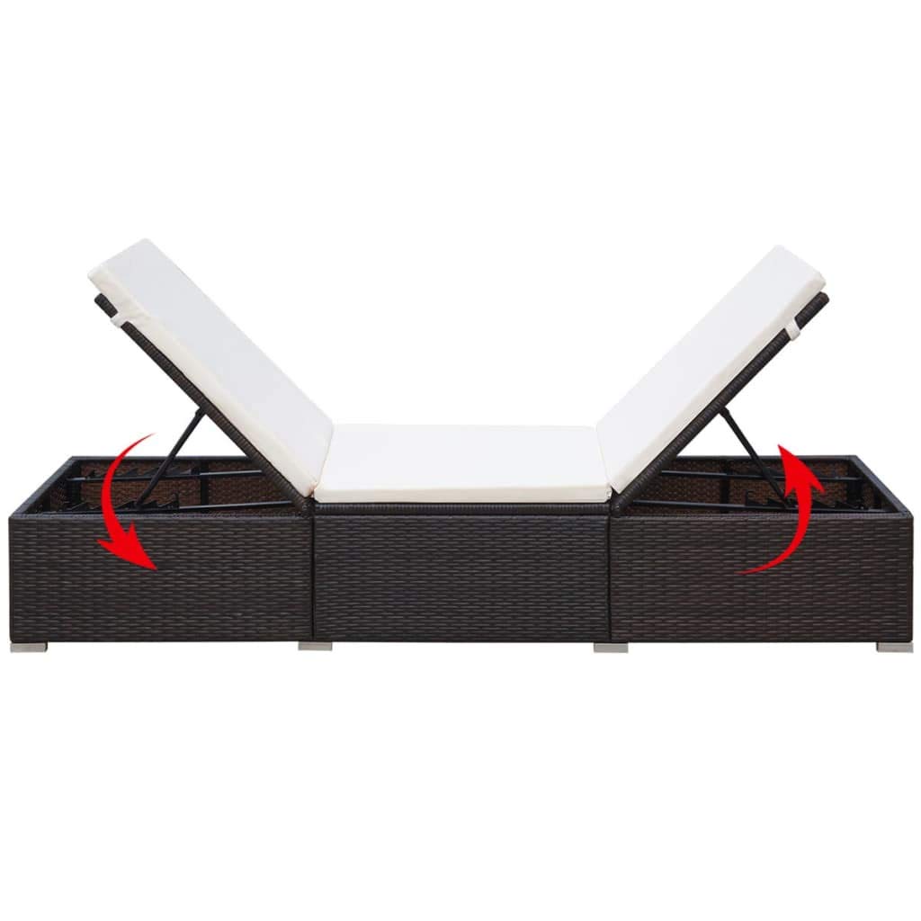 Adjustable Poly Rattan Sun Lounger with Cushion - Dual-Side Reclining Chaise Lounge Chair for Poolside, Deck, Garden, Backyard & Balcony - Outdoor Patio Furniture (Brown/White) - Perfect for Relaxing, Sunbathing & Lounging in Your Outdoor Space