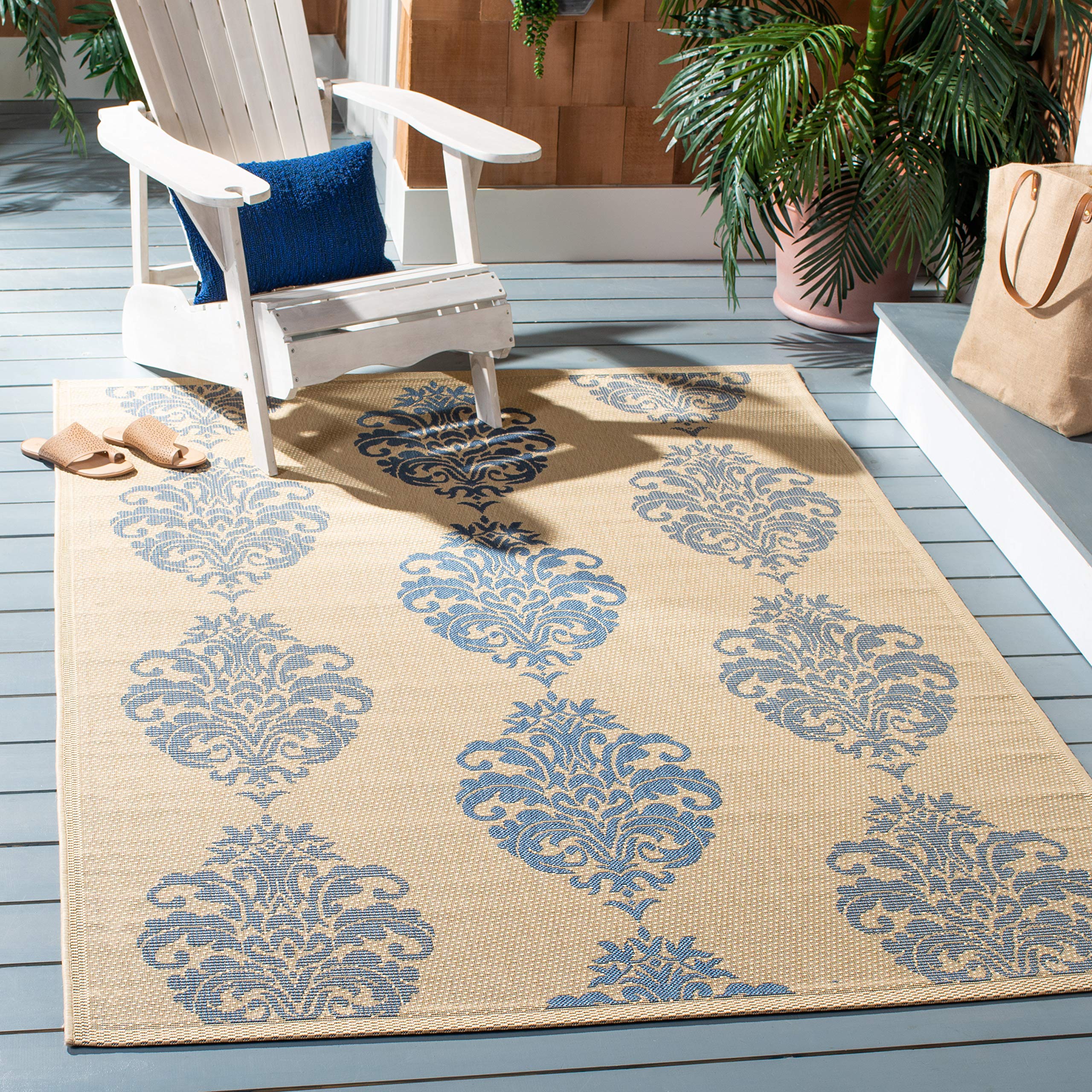 SAFAVIEH Courtyard Collection 9' x 12' Natural Blue Indoor Outdoor Area Rug - Non-Shedding, Washable, Easy Care - Perfect for Patio, Backyard, Mudroom, Living Room & Bedroom (CY2720-3101)