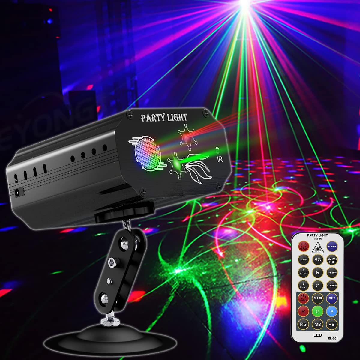 Party Lights, Disco Lights, DJ Lights with Sound Activation - Strobe Stage Lighting for Rave, Bar, Birthday & Wedding - Remote Control, Multiple Patterns - Perfect for Christmas, Holiday & Home Decoration - Create Amazing Party Atmosphere for Clubs, Events & Celebrations
