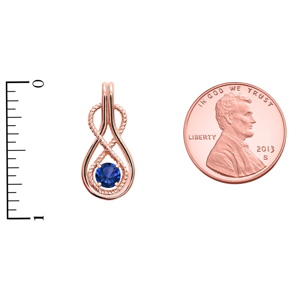 September Birthstone Sapphire 10k Rose Gold Infinity Rope Pendant Necklace - Elegant Jewelry Gift for Women, Birthday, Anniversary & Special Occasions