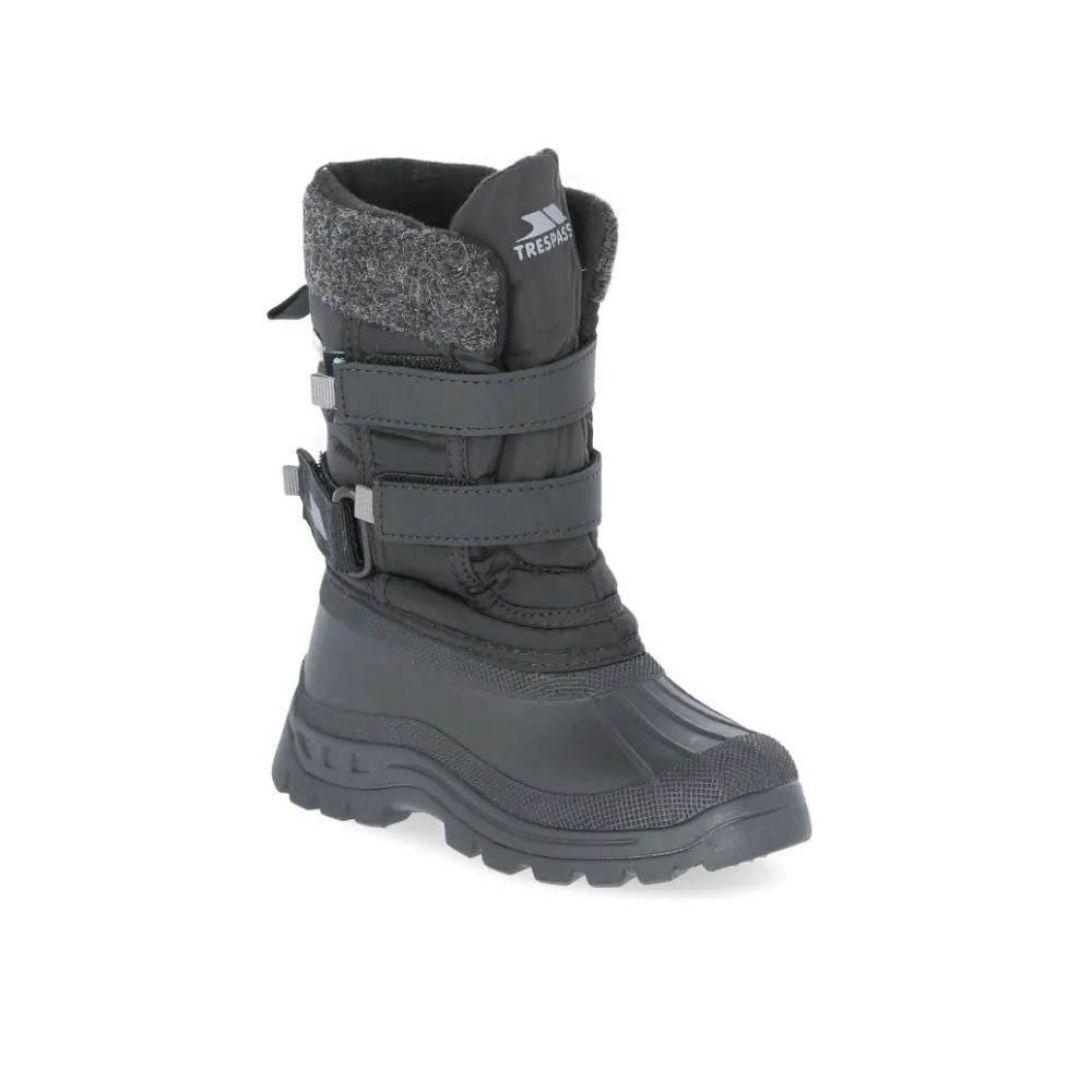 Trespass Strachan II Kids Snow Boots - Waterproof Winter Boots for Boys & Girls, Black - Perfect for Snow Play, Sledding & Cold Weather Adventures