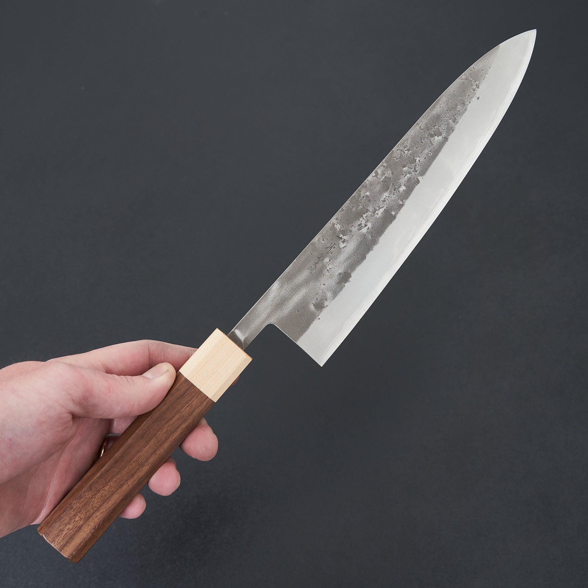 Hitohira TD Blue #2 Stainless Clad Nashiji Gyuto 210mm Japanese Chef Knife with Walnut Handle - Perfect for Sushi, Meat Cutting & Professional Kitchen Use