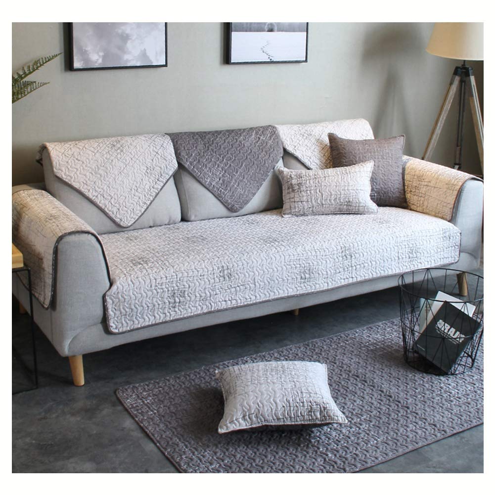 Non-Slip Cotton Quilted Sofa Slipcover - LIQICAI Couch Protector for 1, 2, 3 Seater Sectional Sofas, Decorative Sofa Towel Mat (90x90cm, 2 Colors) - Perfect for Living Room, Family Room & Home Decor Protection